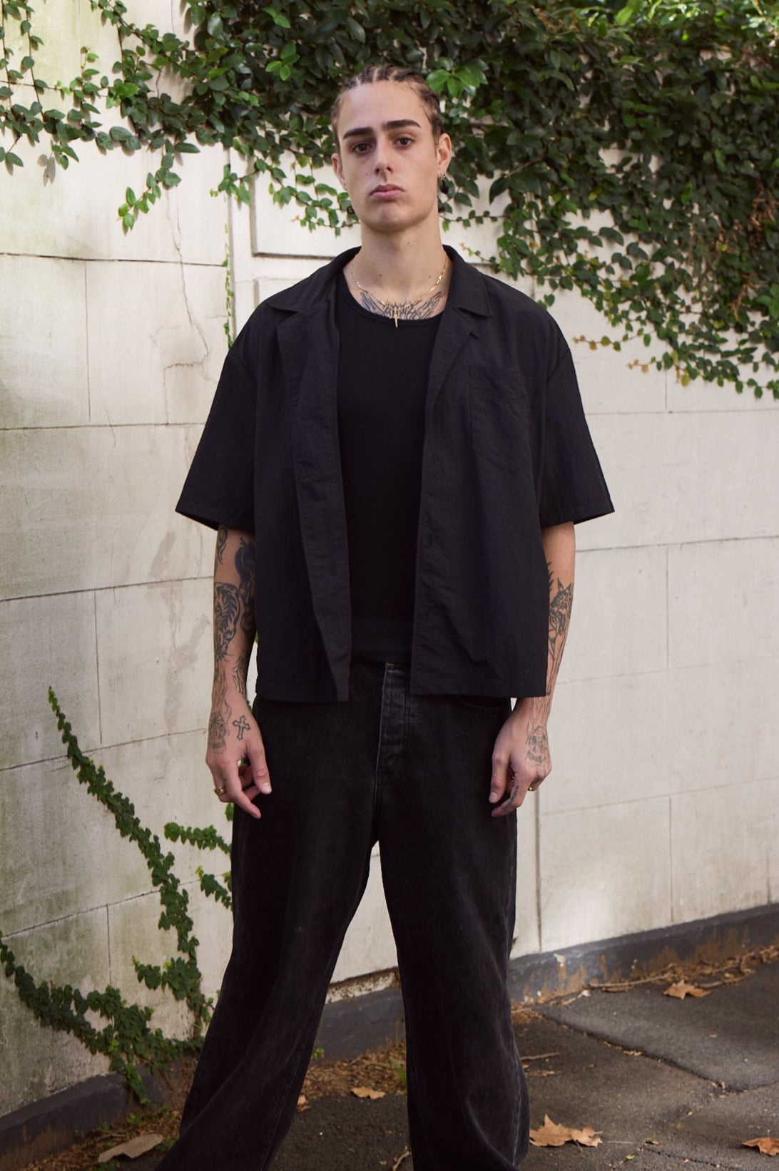 Nylon Signature Short Sleeved Shirt - Black