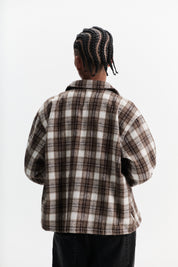Quilted Flannel Over Shirt - White/Brown