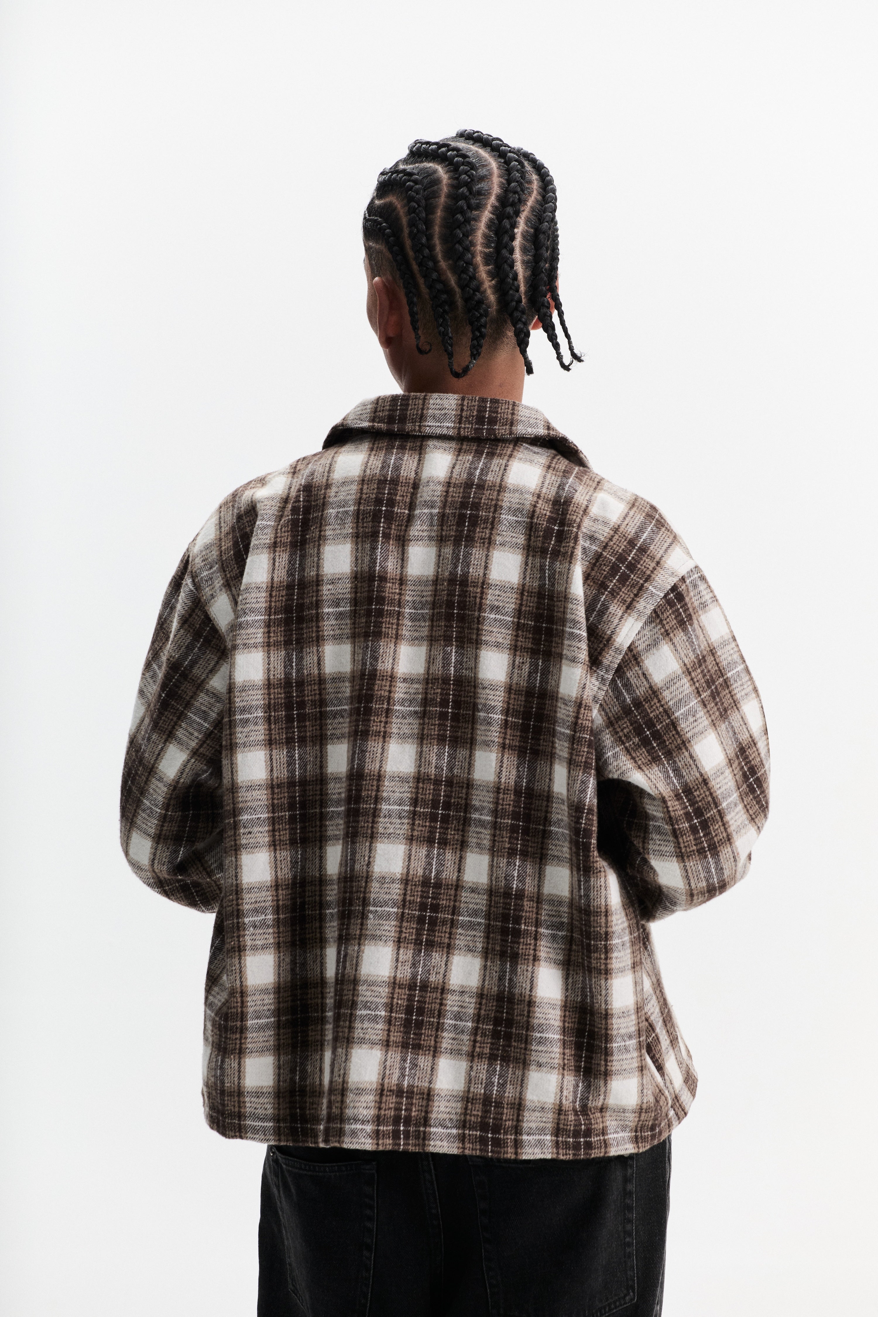 Quilted Flannel Over Shirt - White/Brown