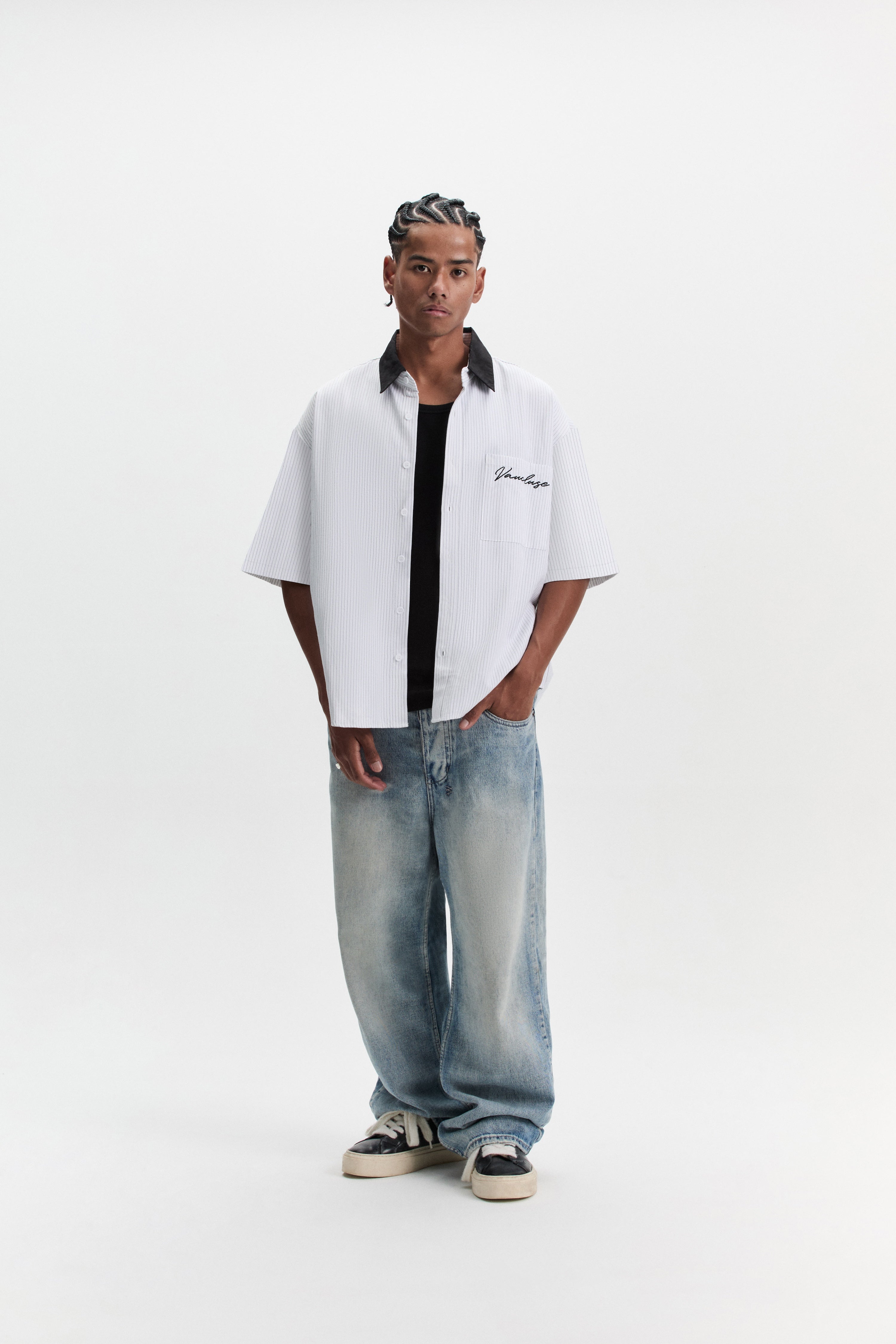 Striped Signature Short Sleeve Shirt - White/Black