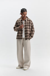 Quilted Flannel Over Shirt - Beige/Brown