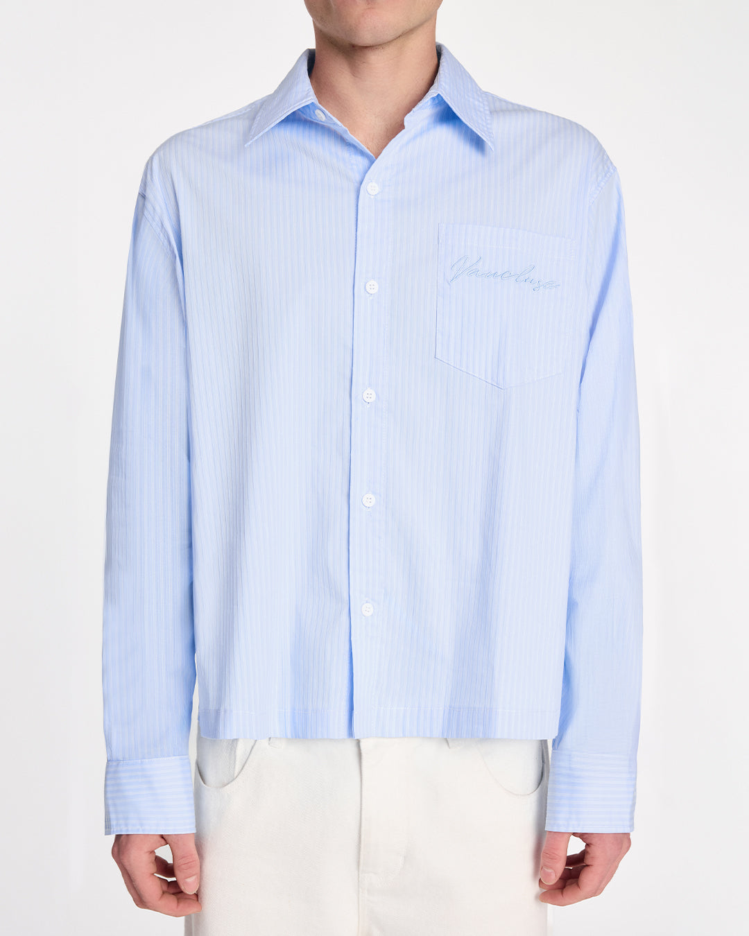 Striped Signature Long Sleeve Shirt - Powder Blue/White