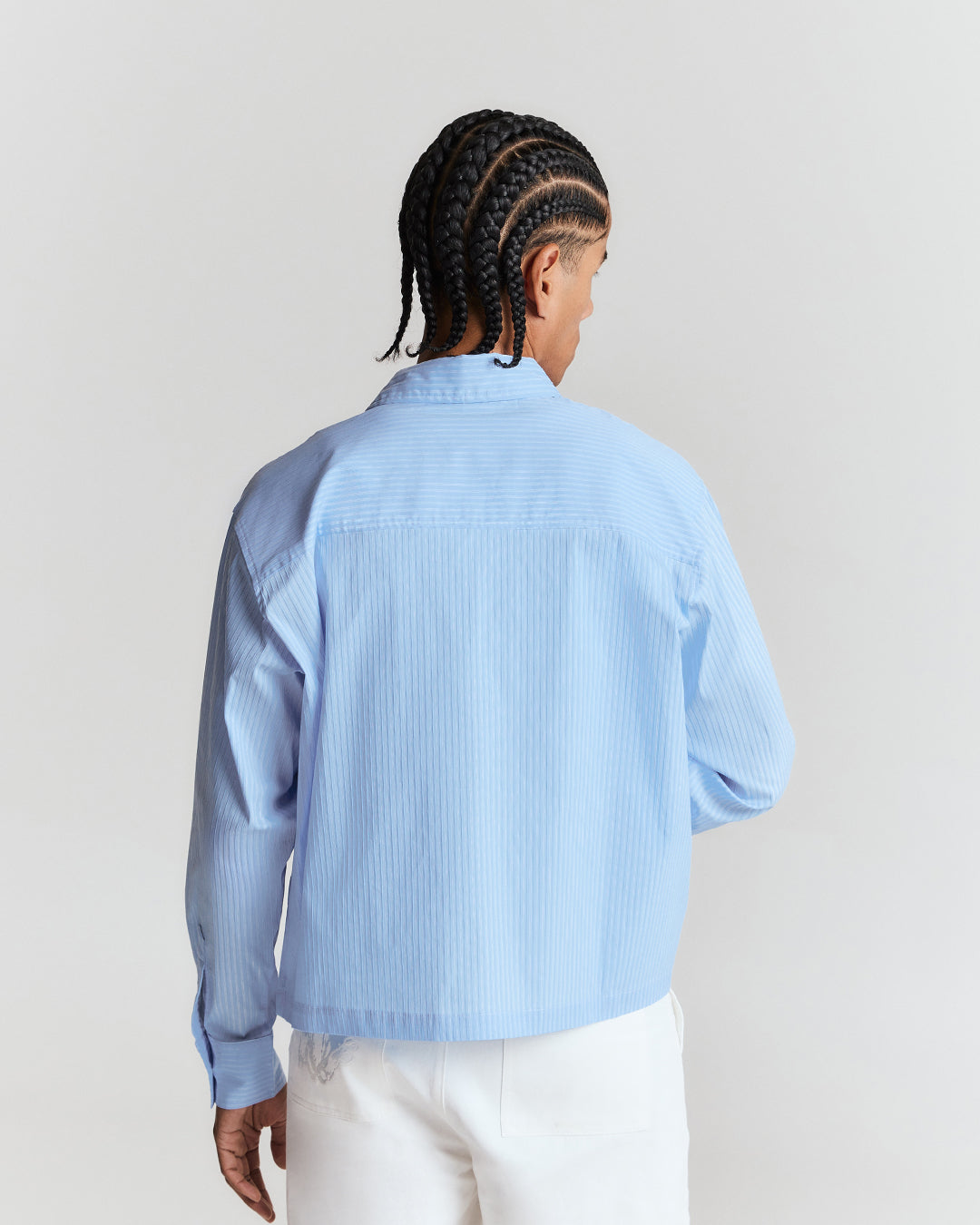Striped Signature Long Sleeve Shirt - Powder Blue/White