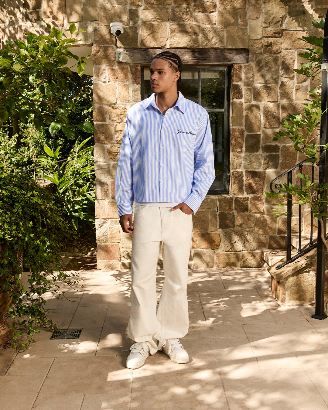 Striped Signature Long Sleeve Shirt - White/Dark Blue