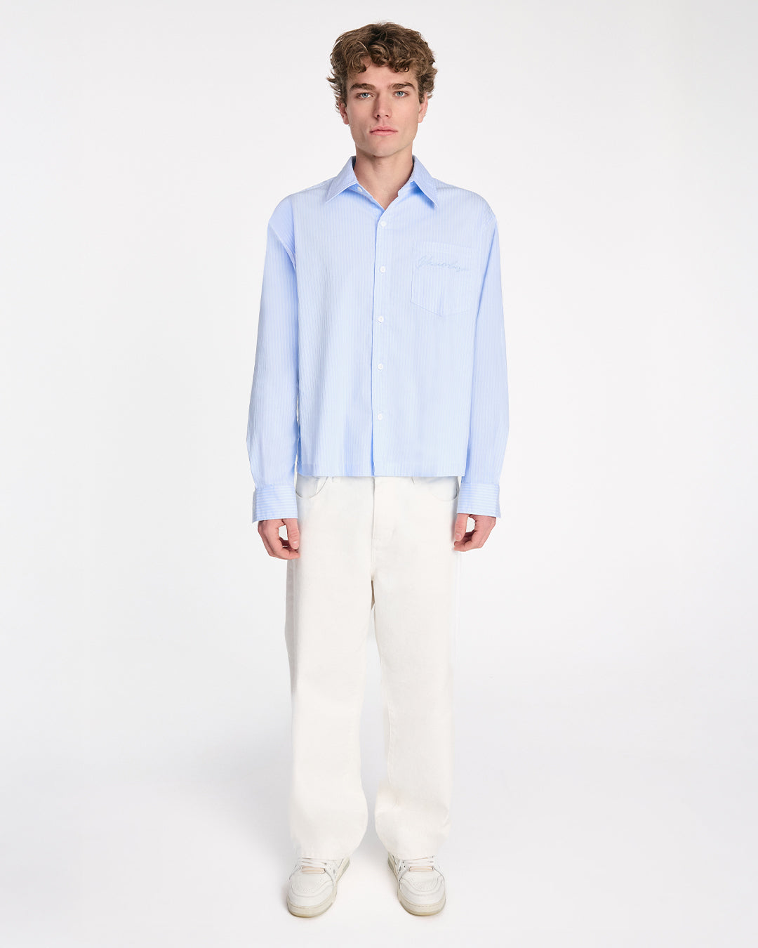 Striped Signature Long Sleeve Shirt - Powder Blue/White