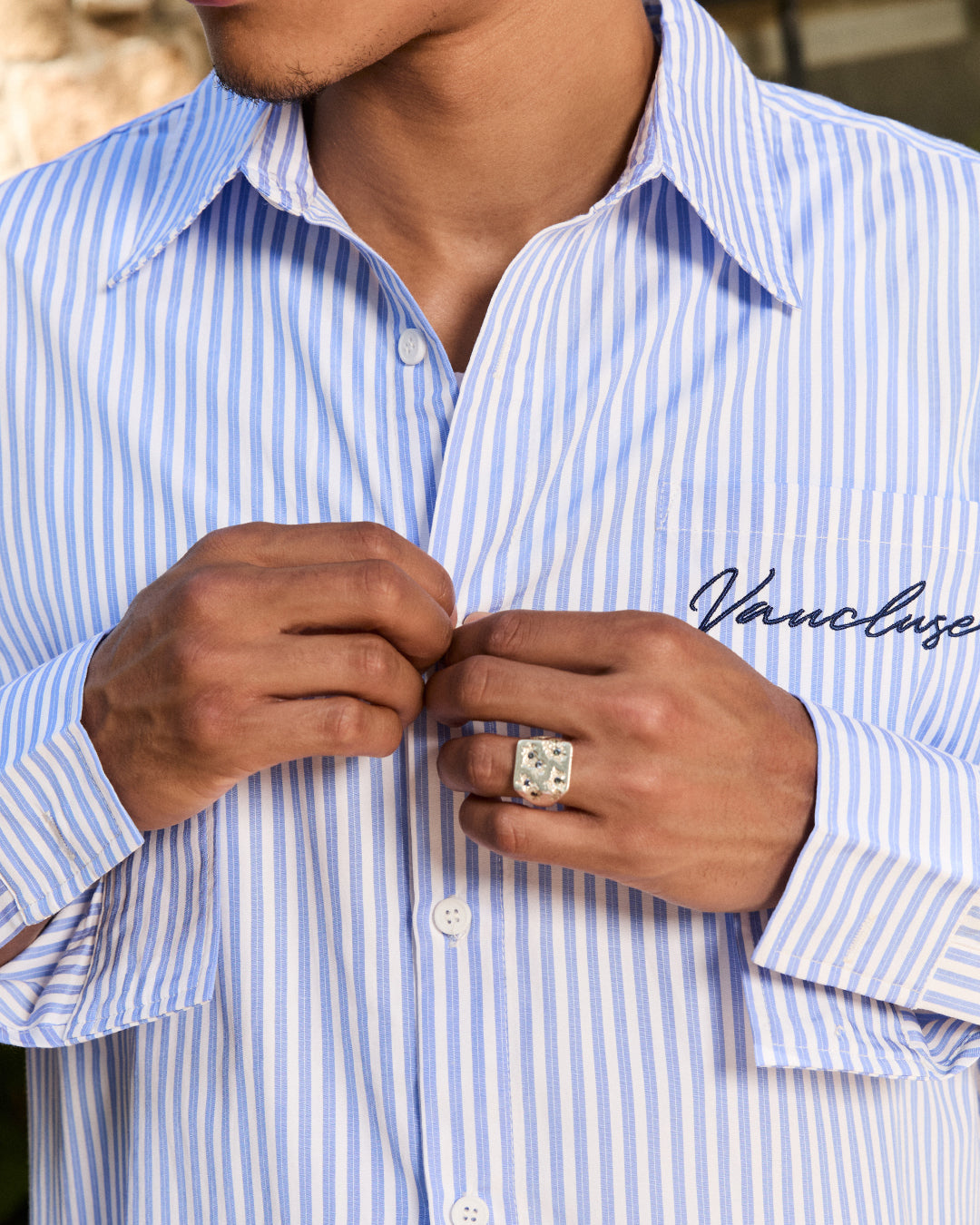 Striped Signature Long Sleeve Shirt - White/Dark Blue