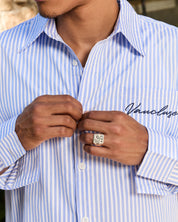 Striped Signature Long Sleeve Shirt - White/Dark Blue