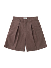 Tailored Double Pleated Shorts - Brown