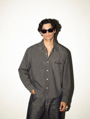 Pinstriped Signature Long Sleeve Shirt - Charcoal/White