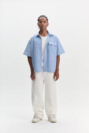 Checkered Signature Short Sleeve Shirt - White/Blue