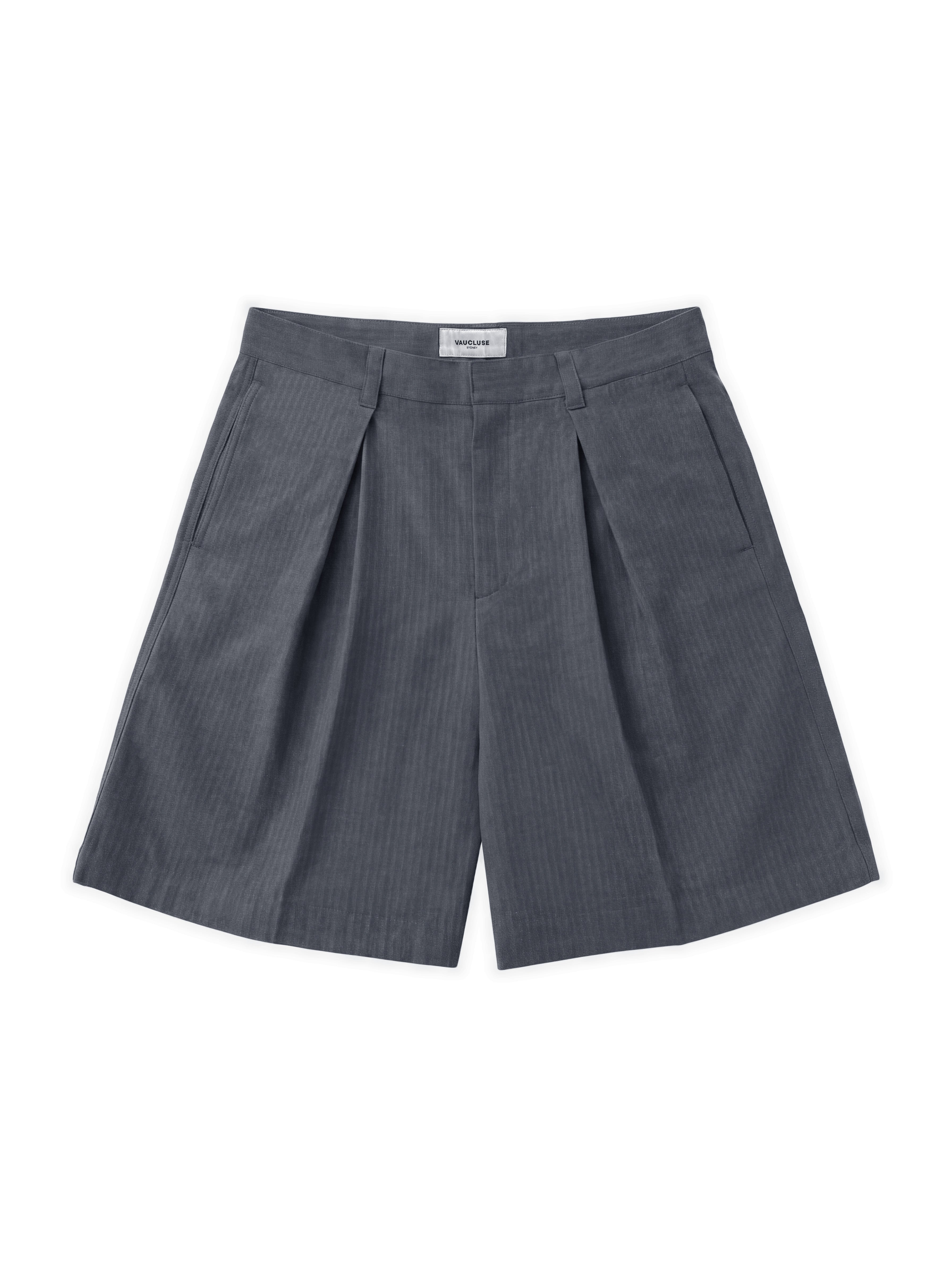Tailored Double Pleated Shorts - Charcoal