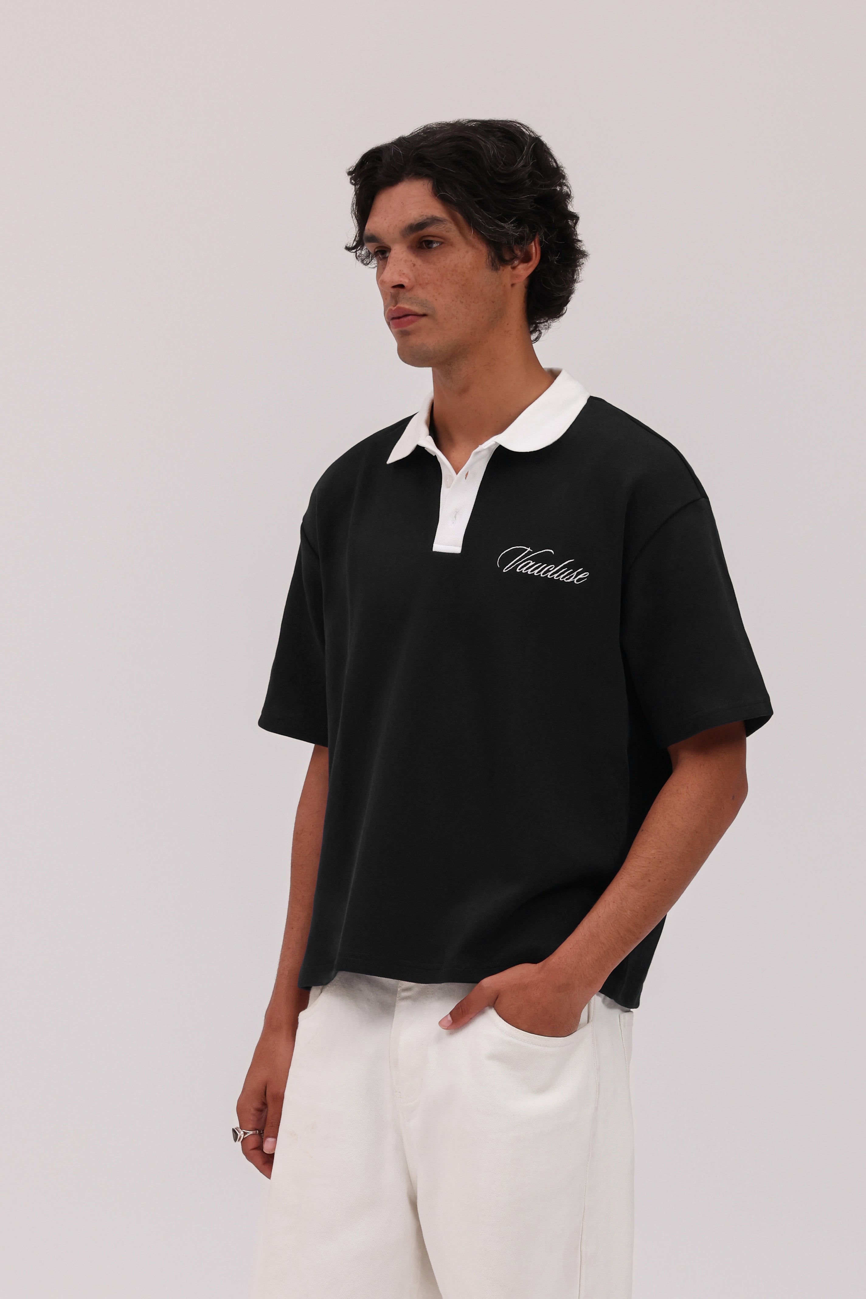 Signature Short Sleeve Polo Shirt - Black/White – VAUCLUSE STUDIOS