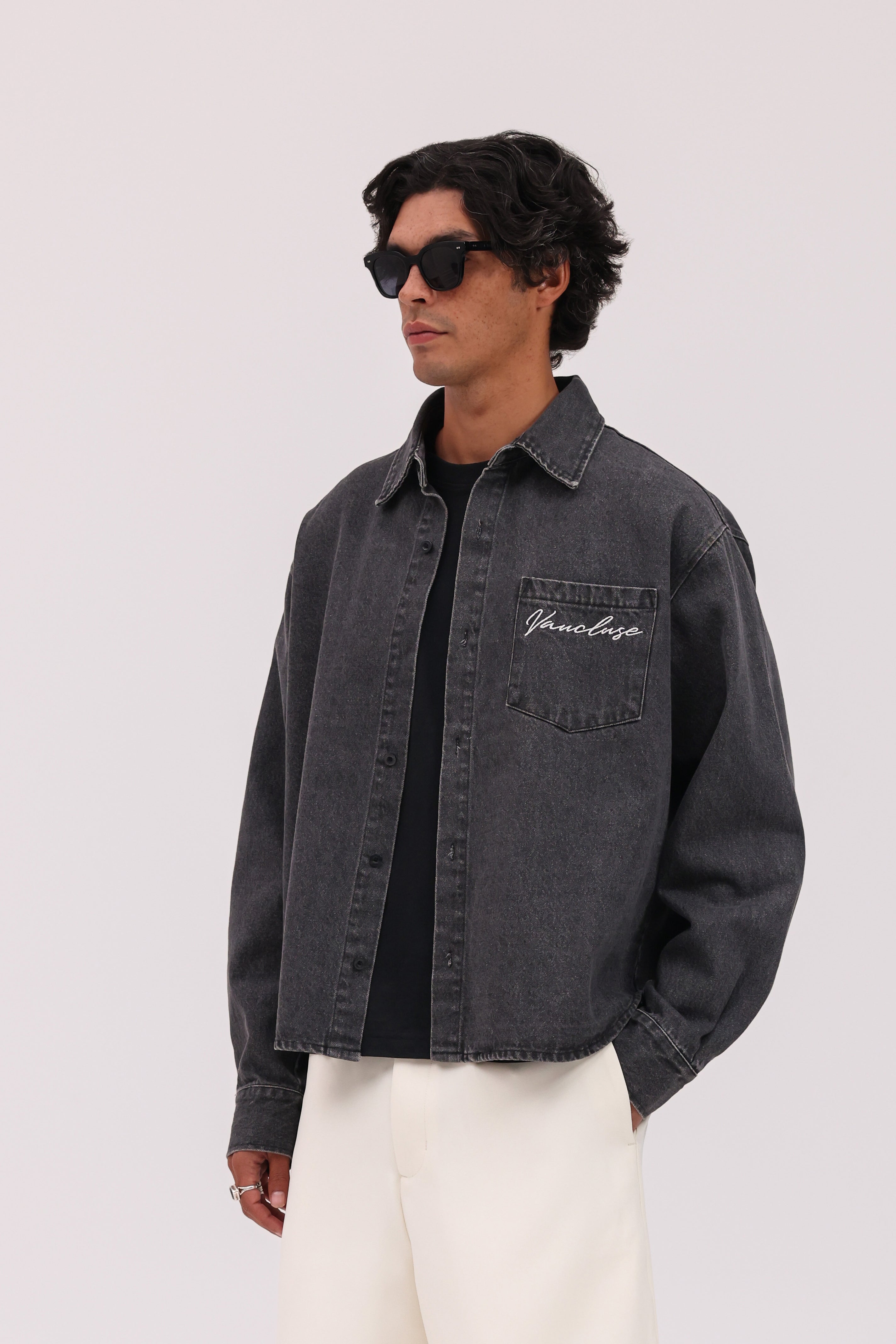 Denim Signature Long Sleeve Shirt - Charcoal