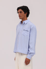 Striped Signature Long Sleeve Shirt - White/Dark Blue