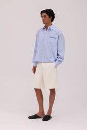 Striped Signature Long Sleeve Shirt - White/Dark Blue