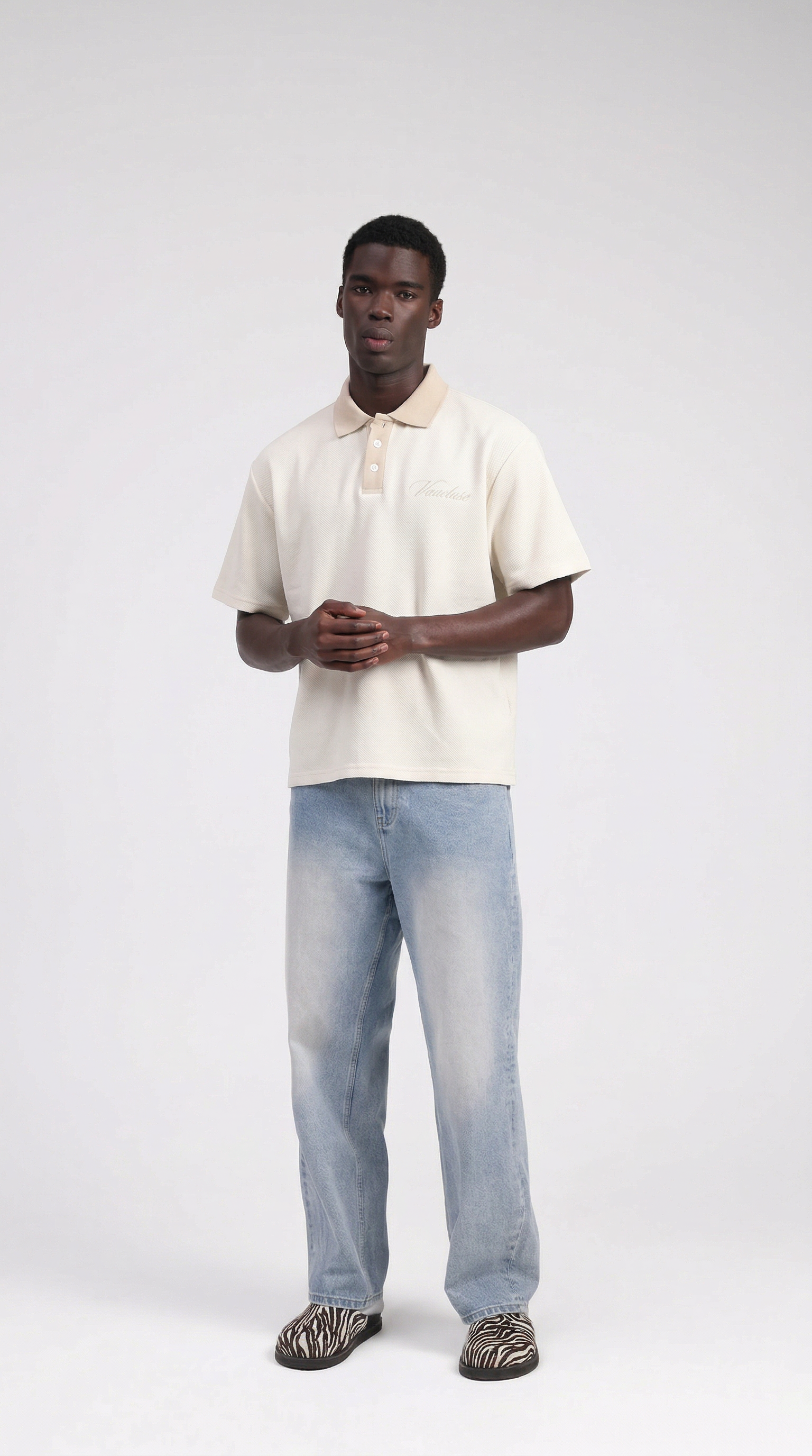 Signature Short Sleeve Two Tone Polo Shirt - Cream/Beige