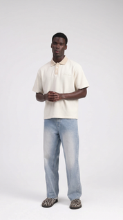 Signature Short Sleeve Two Tone Polo Shirt - Cream/Beige