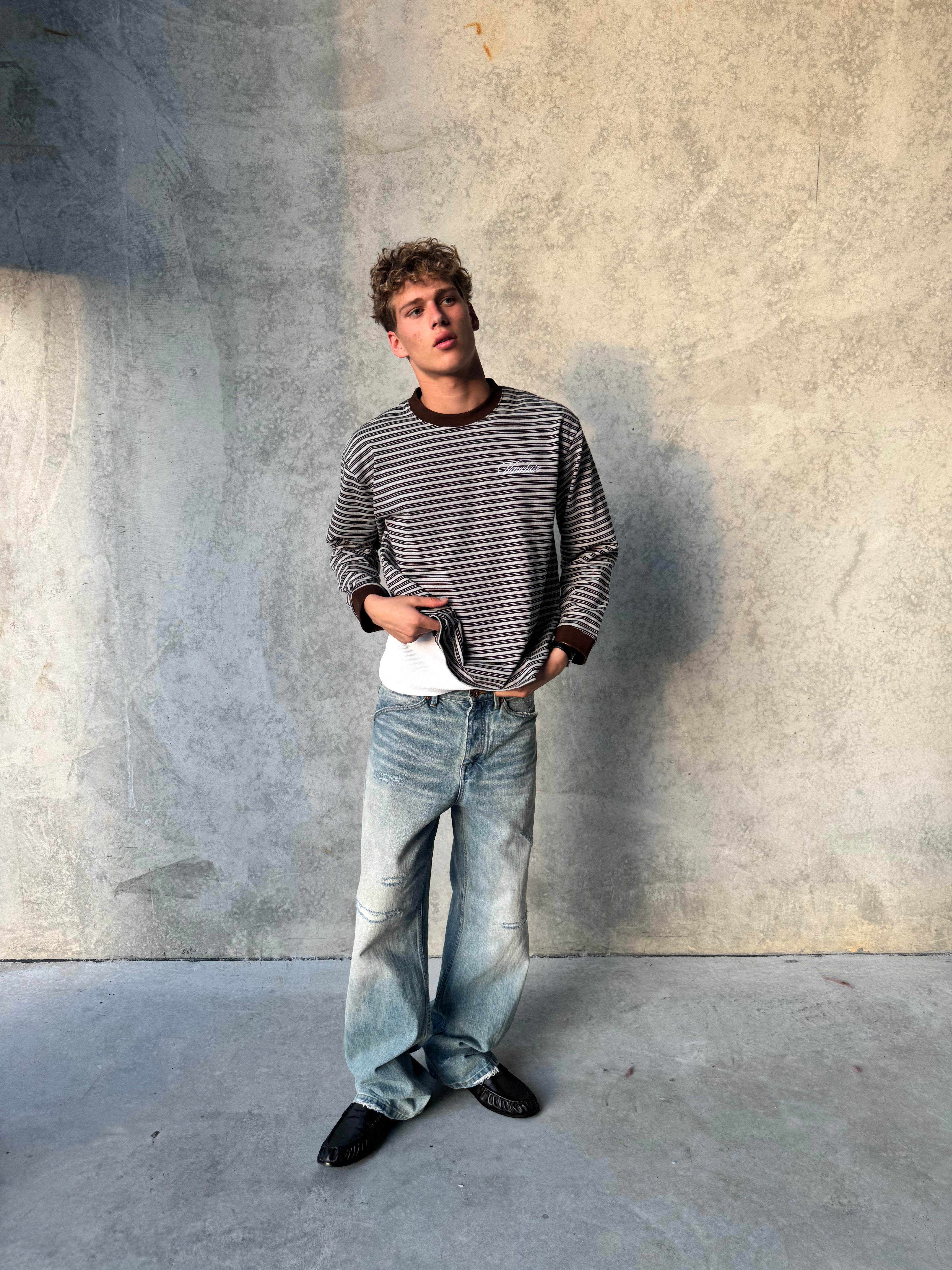 Striped Long Sleeve T-Shirt - Grey/Brown