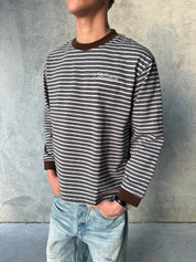 Striped Long Sleeve T-Shirt - Grey/Brown