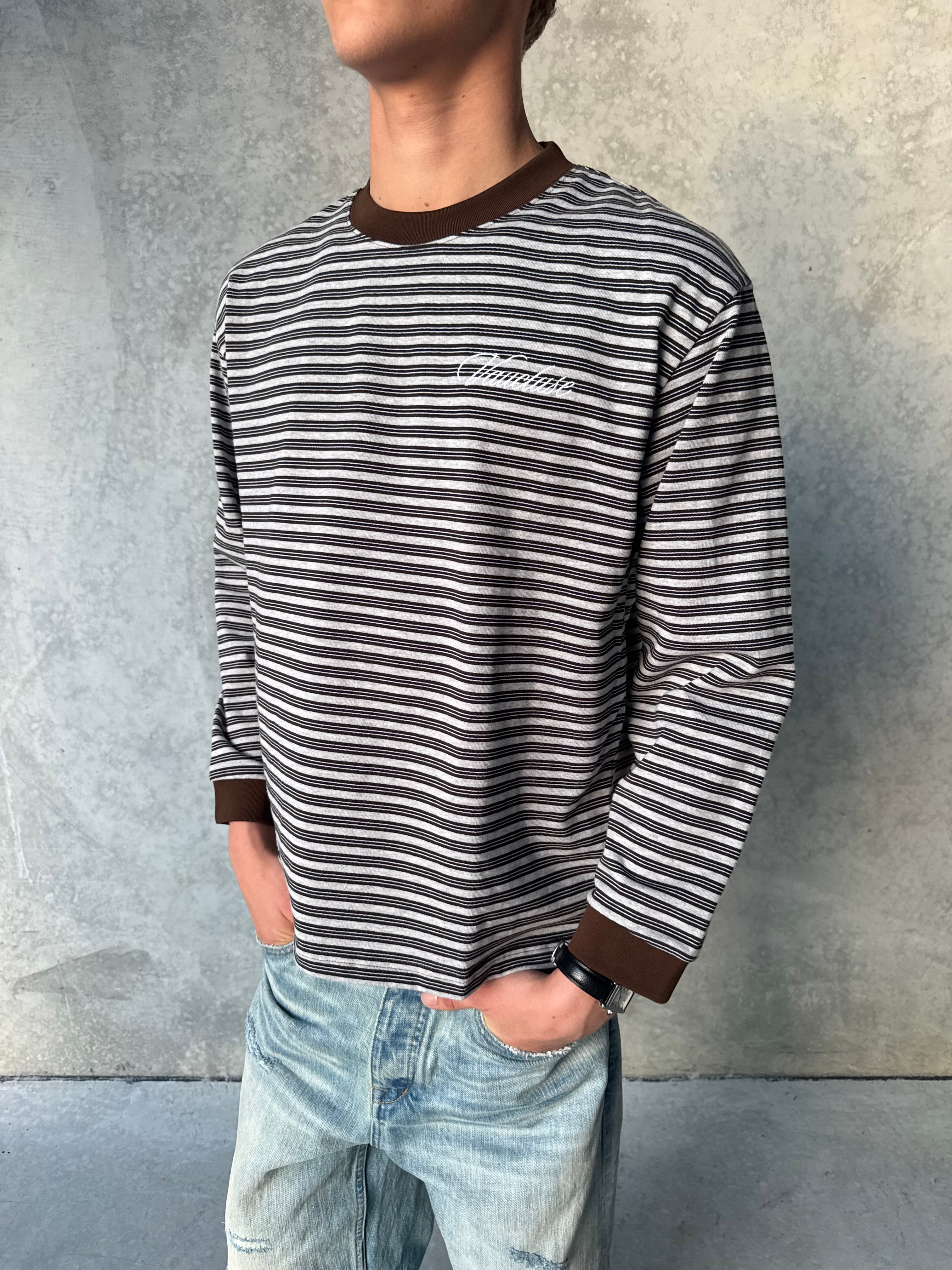 Striped Long Sleeve T-Shirt - Grey/Brown