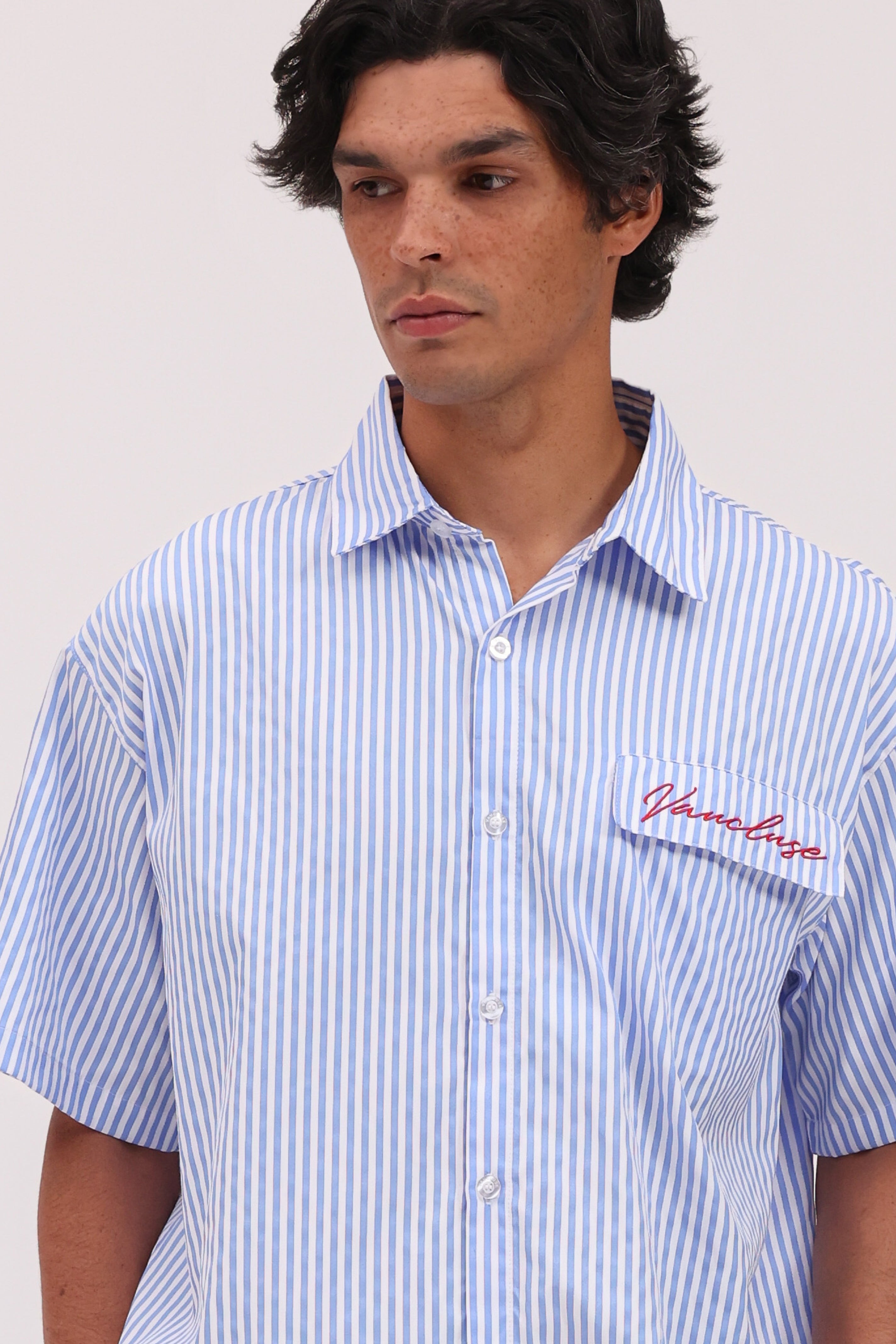 Striped Signature Short Sleeve Shirt - White/Blue – VAUCLUSE STUDIOS