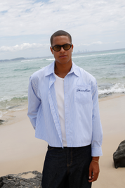 Striped Signature Long Sleeve Shirt - White/Dark Blue
