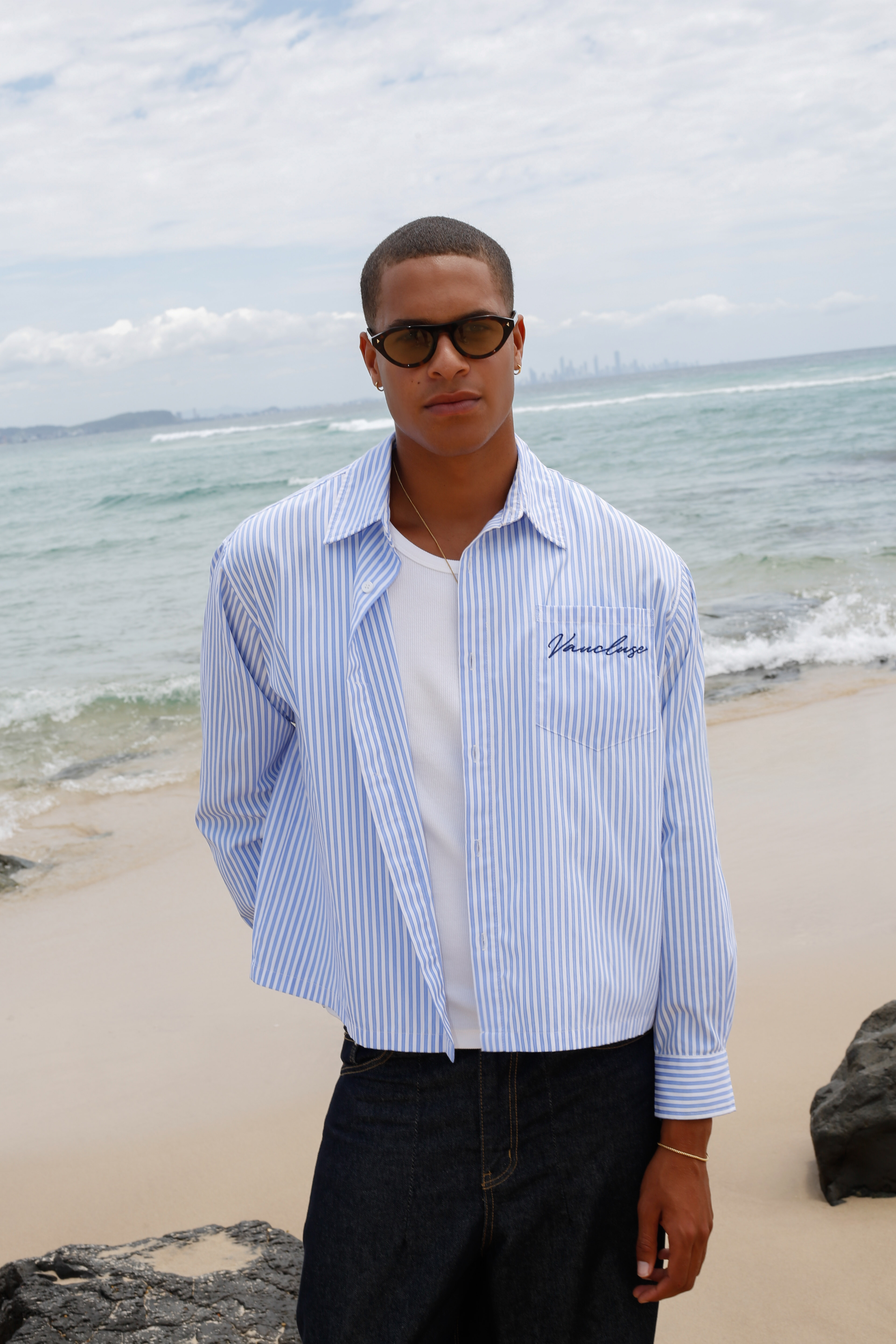 Striped Signature Long Sleeve Shirt - White/Dark Blue