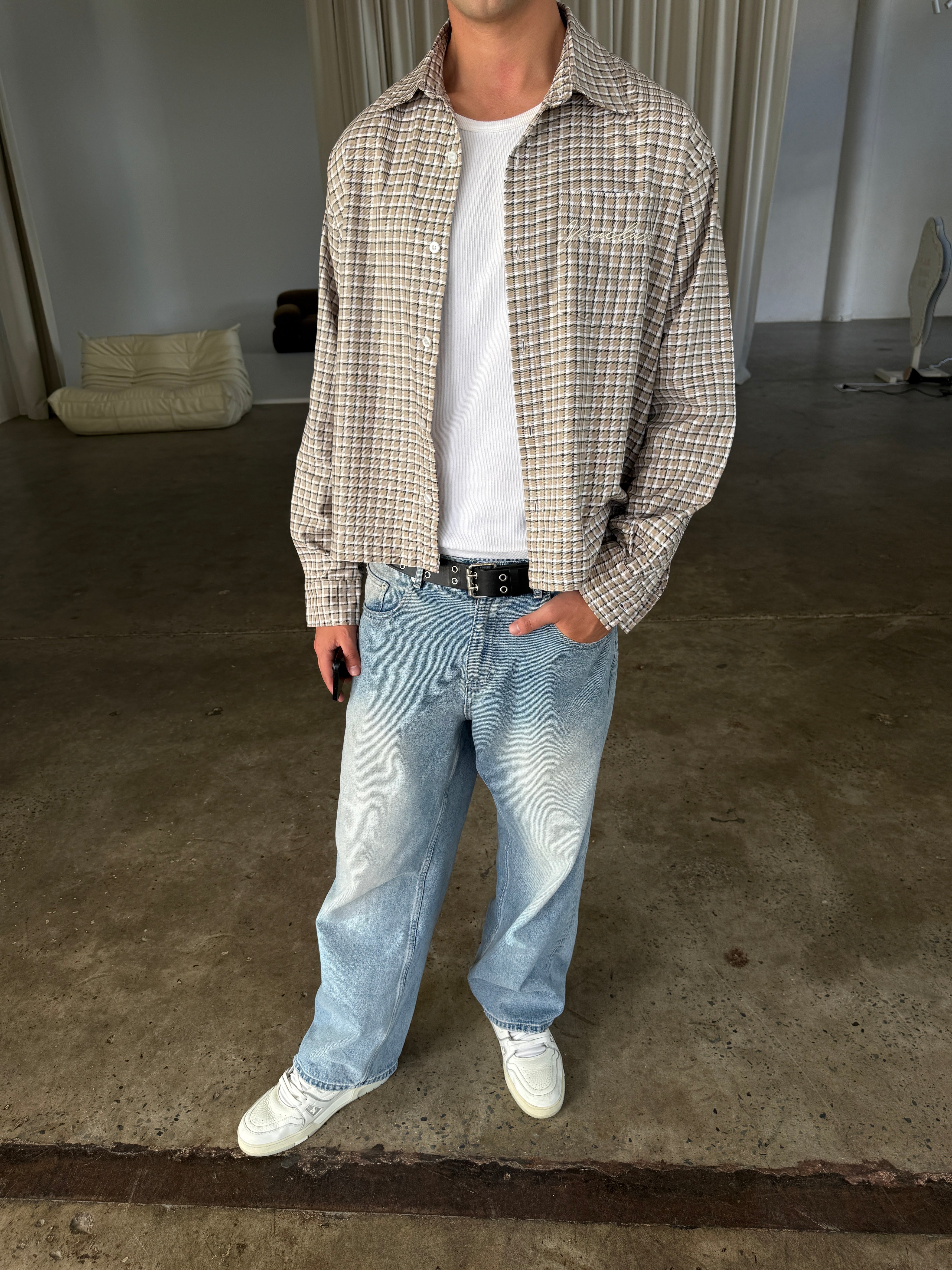 Plaid Signature Long Sleeve Shirt - Stone