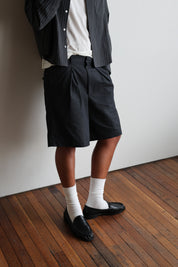 Tailored Double Pleated Shorts - Charcoal