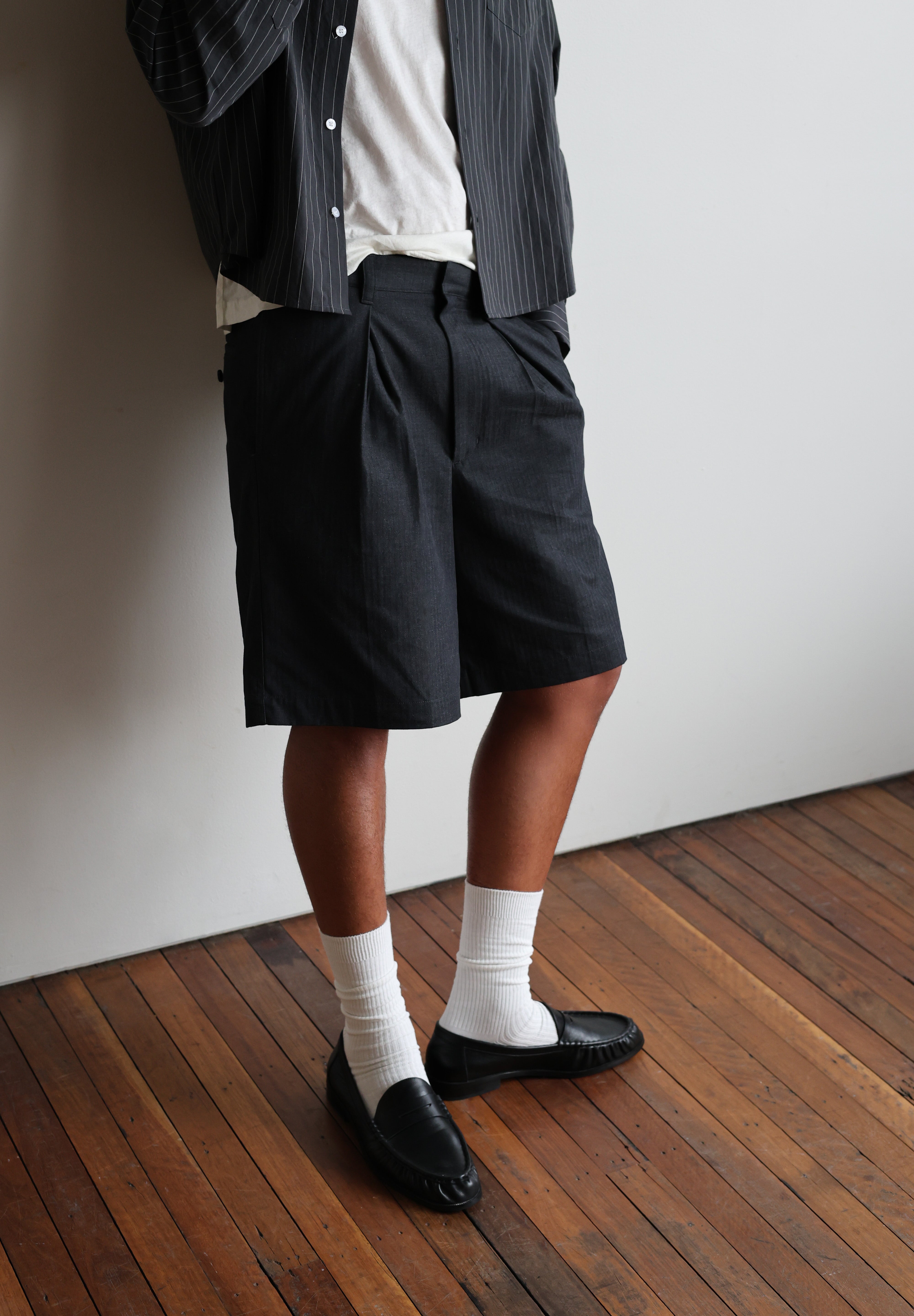 Tailored Double Pleated Shorts - Charcoal