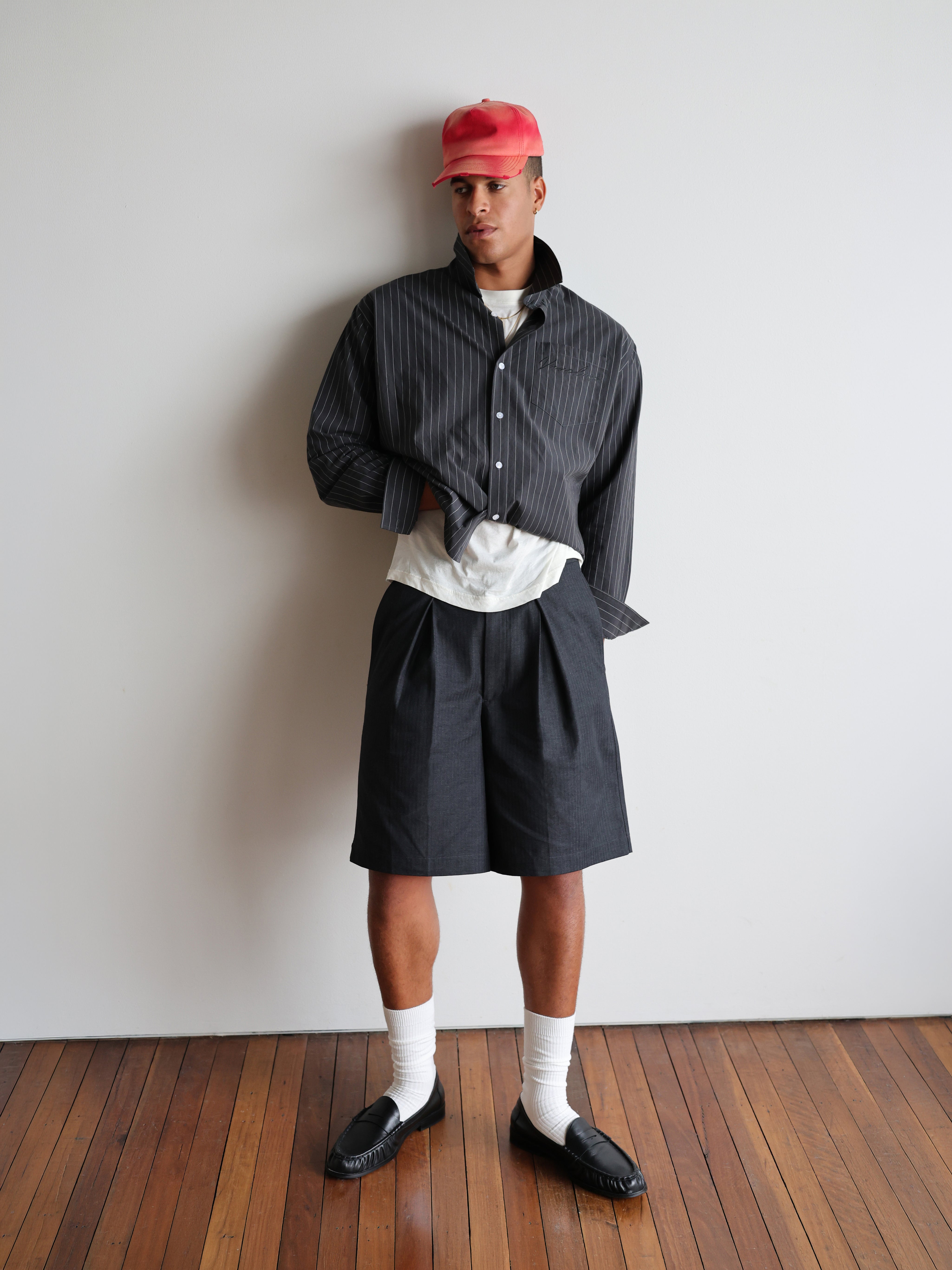 Tailored Double Pleated Shorts - Charcoal