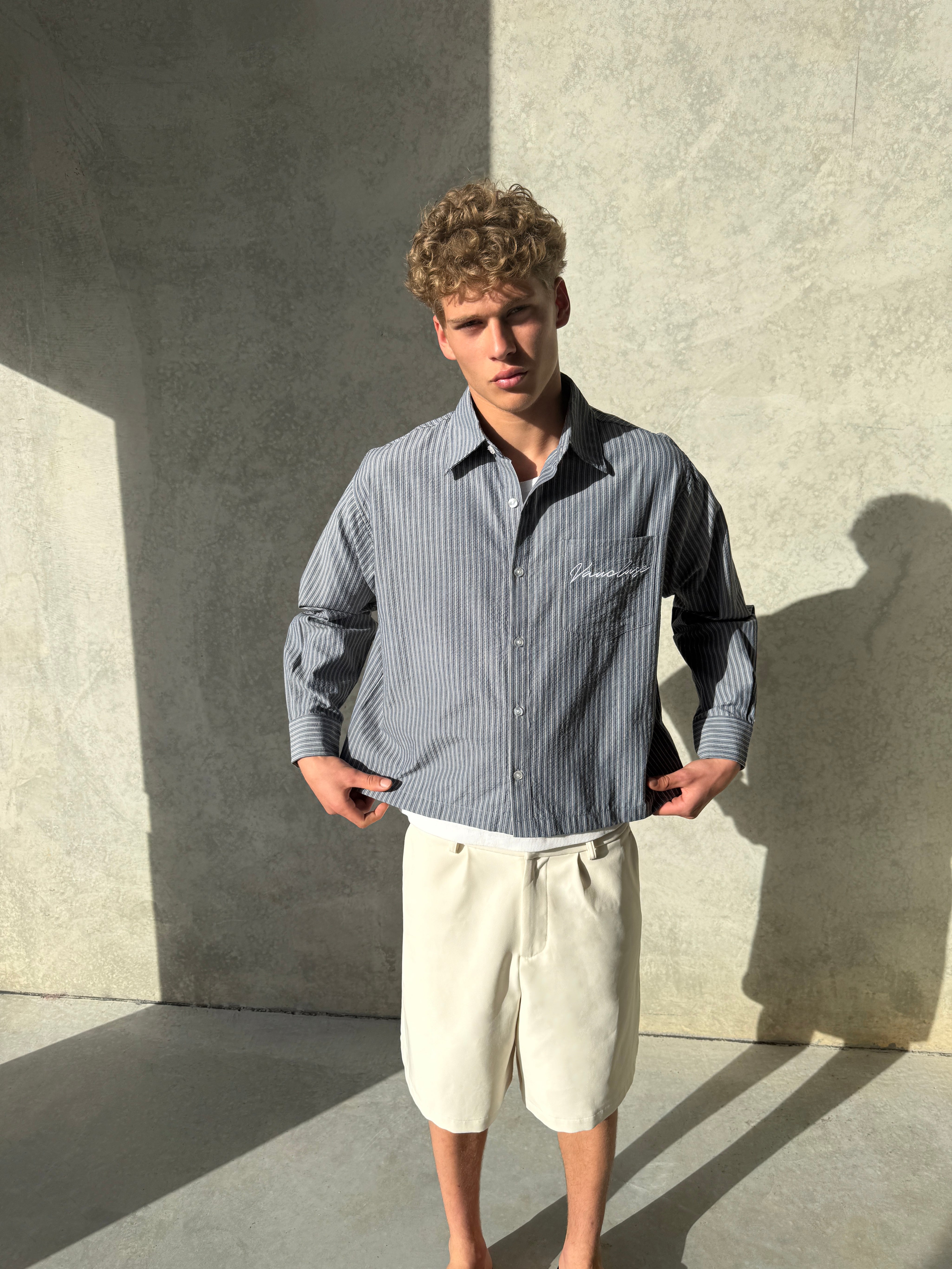 Striped Signature Long Sleeve Shirt - Slate