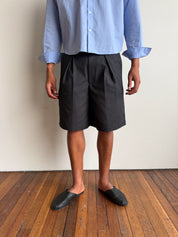 Tailored Double Pleated Shorts - Charcoal