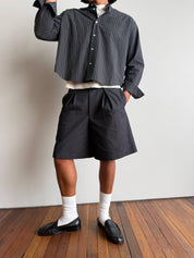 Tailored Double Pleated Shorts - Charcoal
