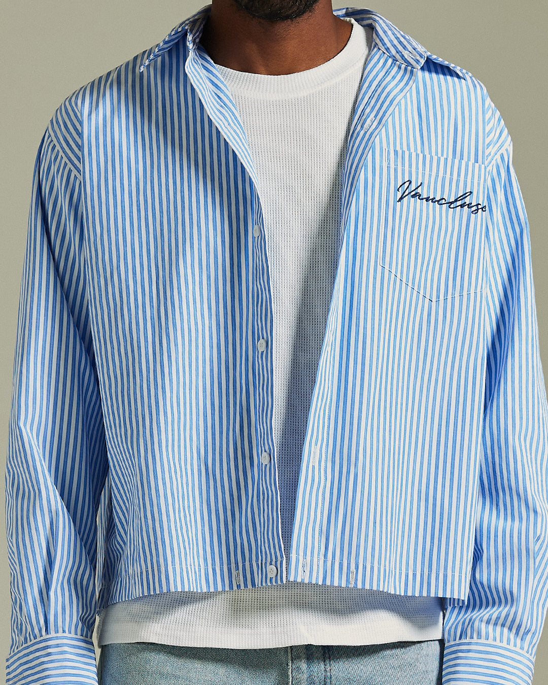 Striped Signature Long Sleeve Shirt - White/Dark Blue