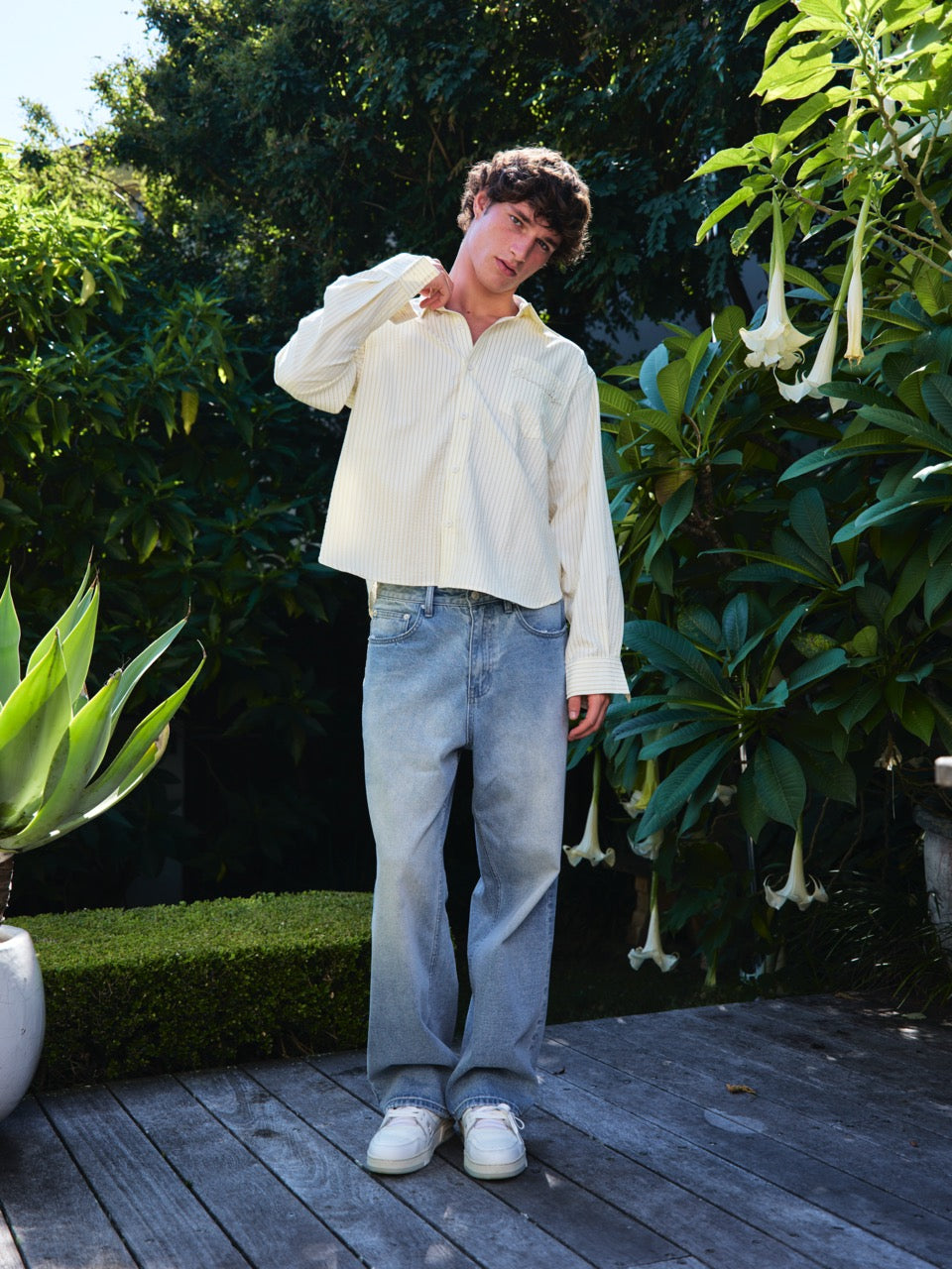 Striped Signature Long Sleeve Shirt - Cream/Brown