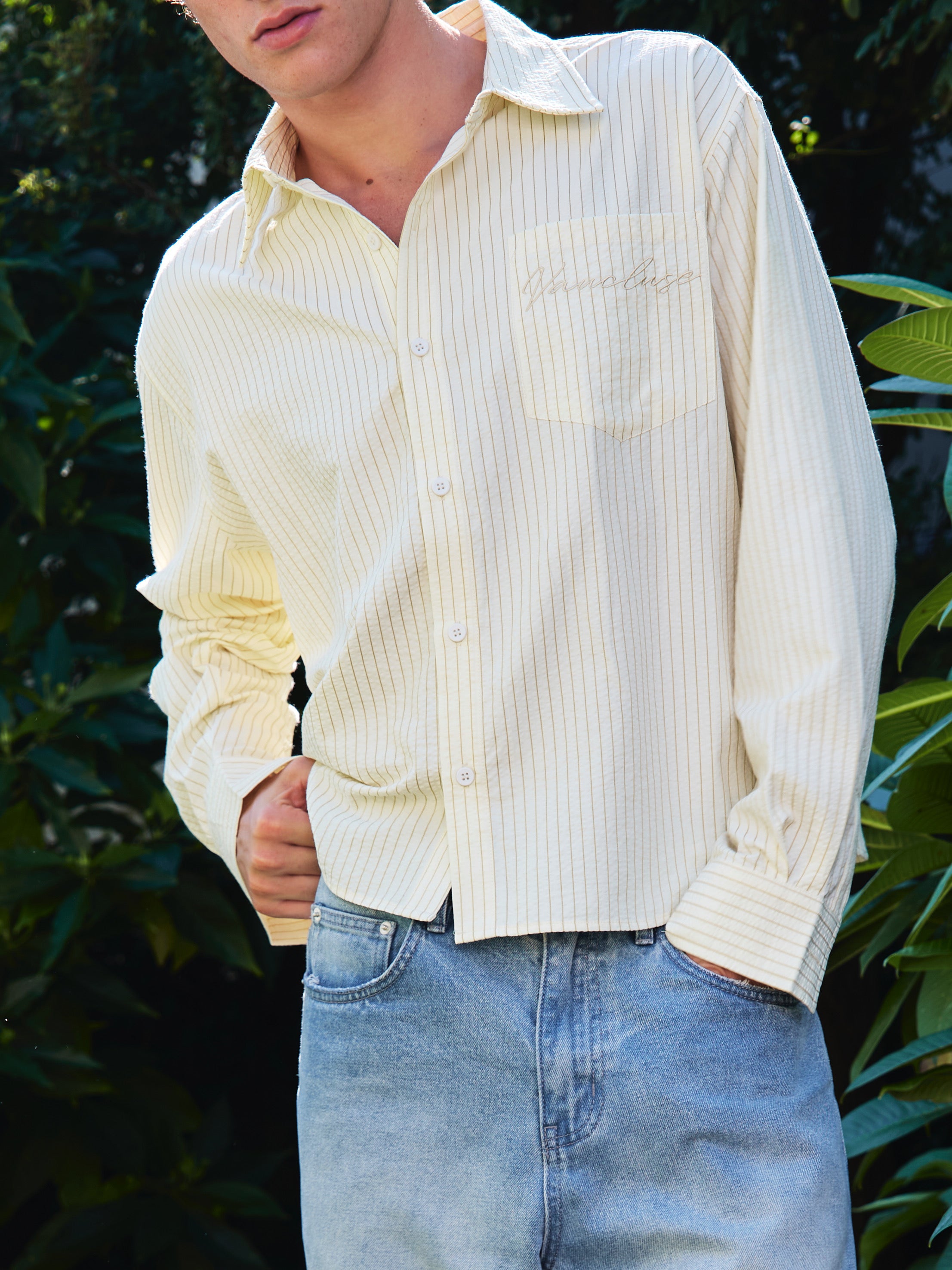 Striped Signature Long Sleeve Shirt - Cream/Brown