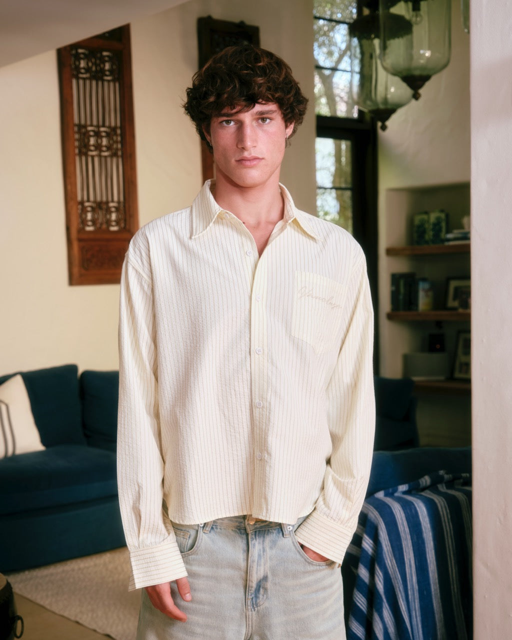 Striped Signature Long Sleeve Shirt - Cream/Brown