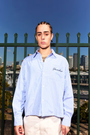 Striped Signature Long Sleeve Shirt - White/Dark Blue