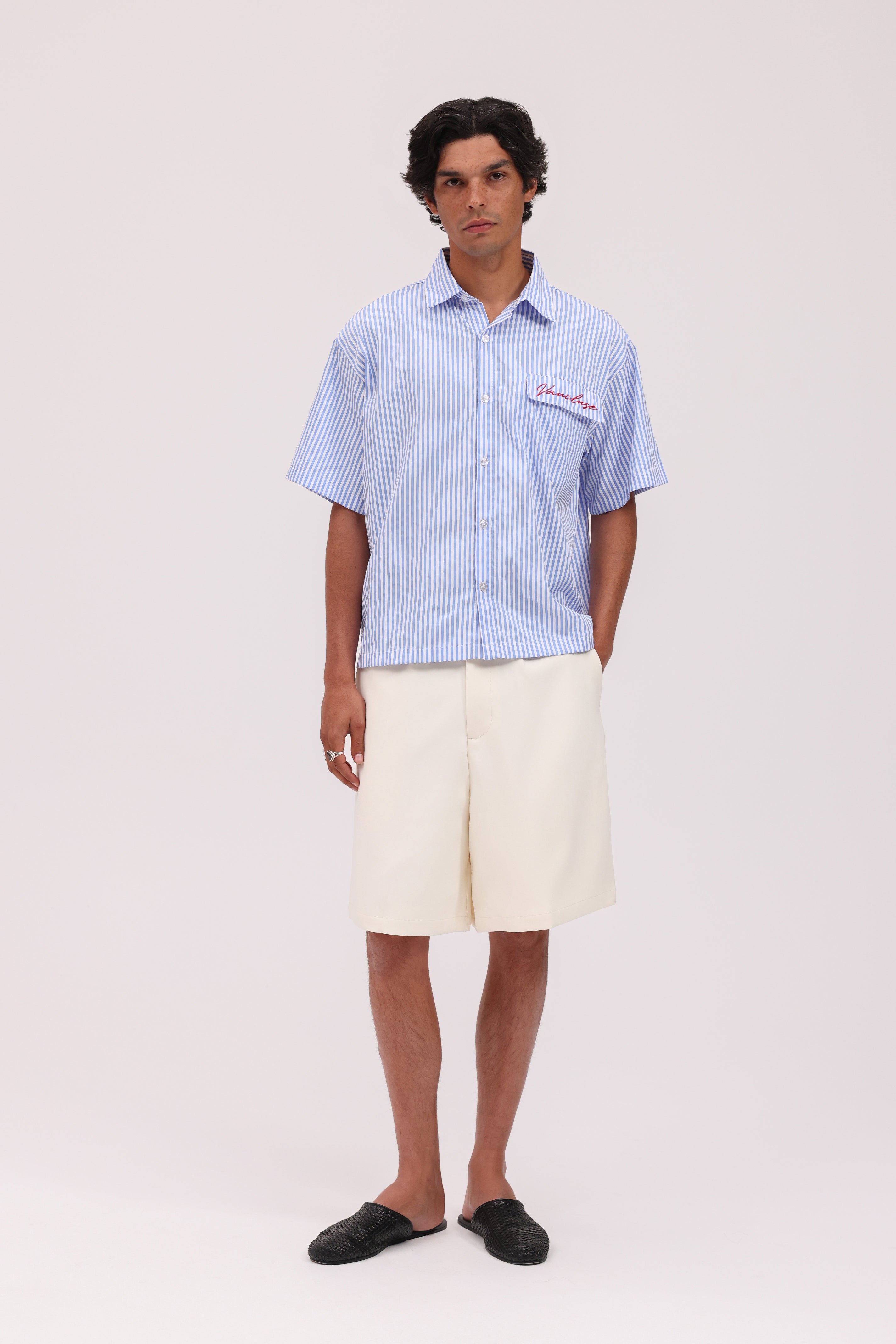 Striped Signature Short Sleeve Shirt - White/Blue