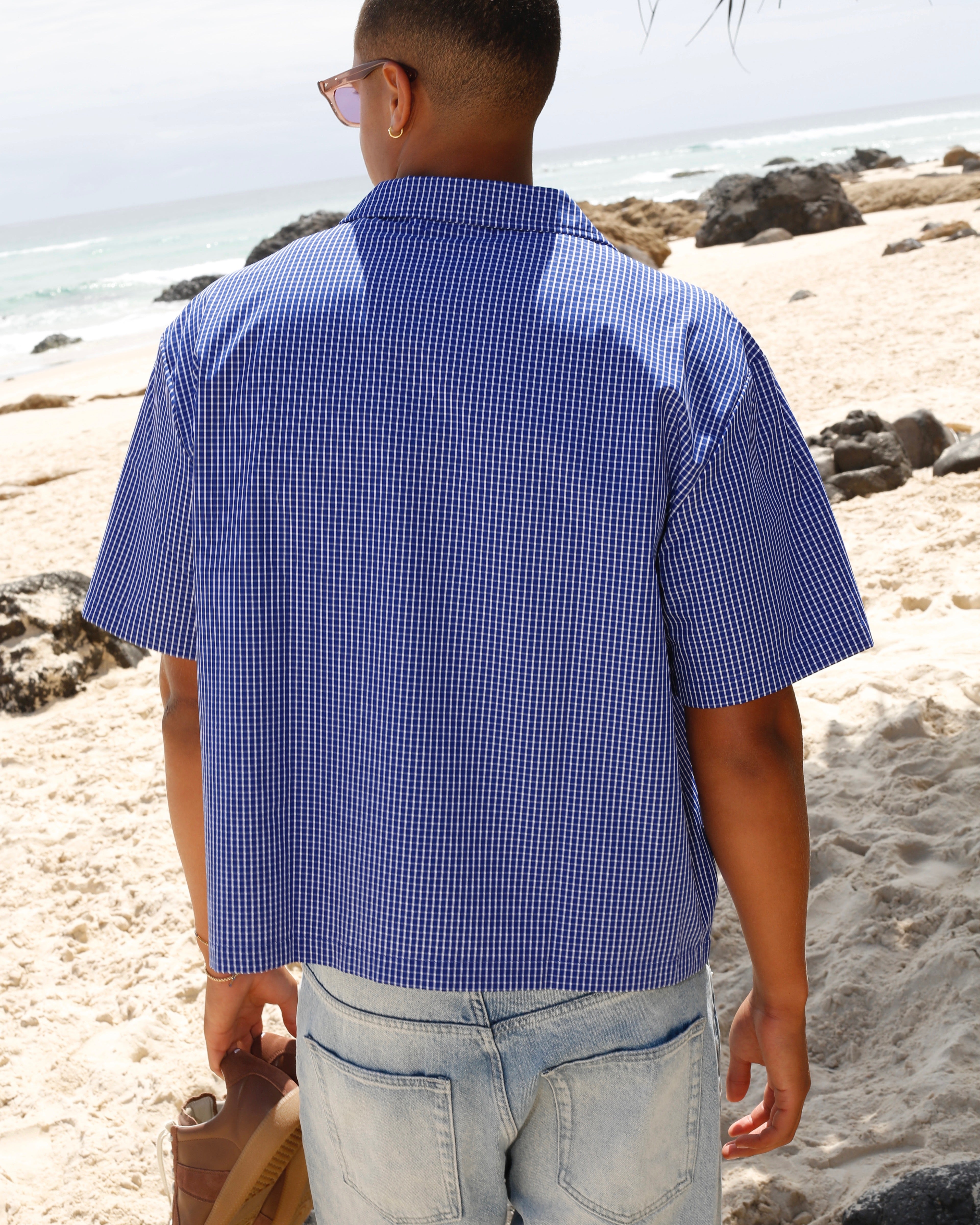 Checkered Signature Short Sleeve Shirt -  Deep Blue/White
