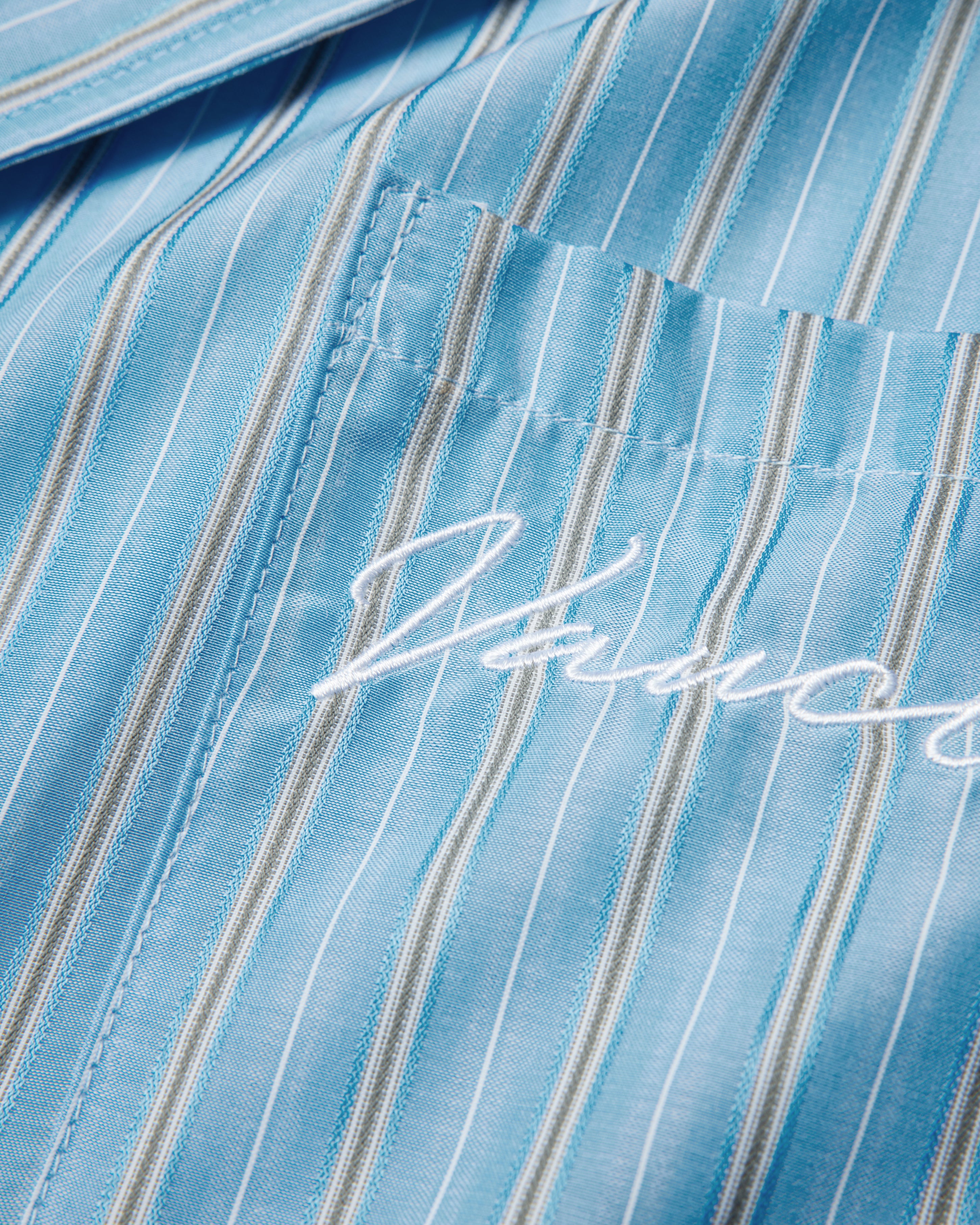 Striped Signature Short Sleeve Shirt - Blue/White/Grey