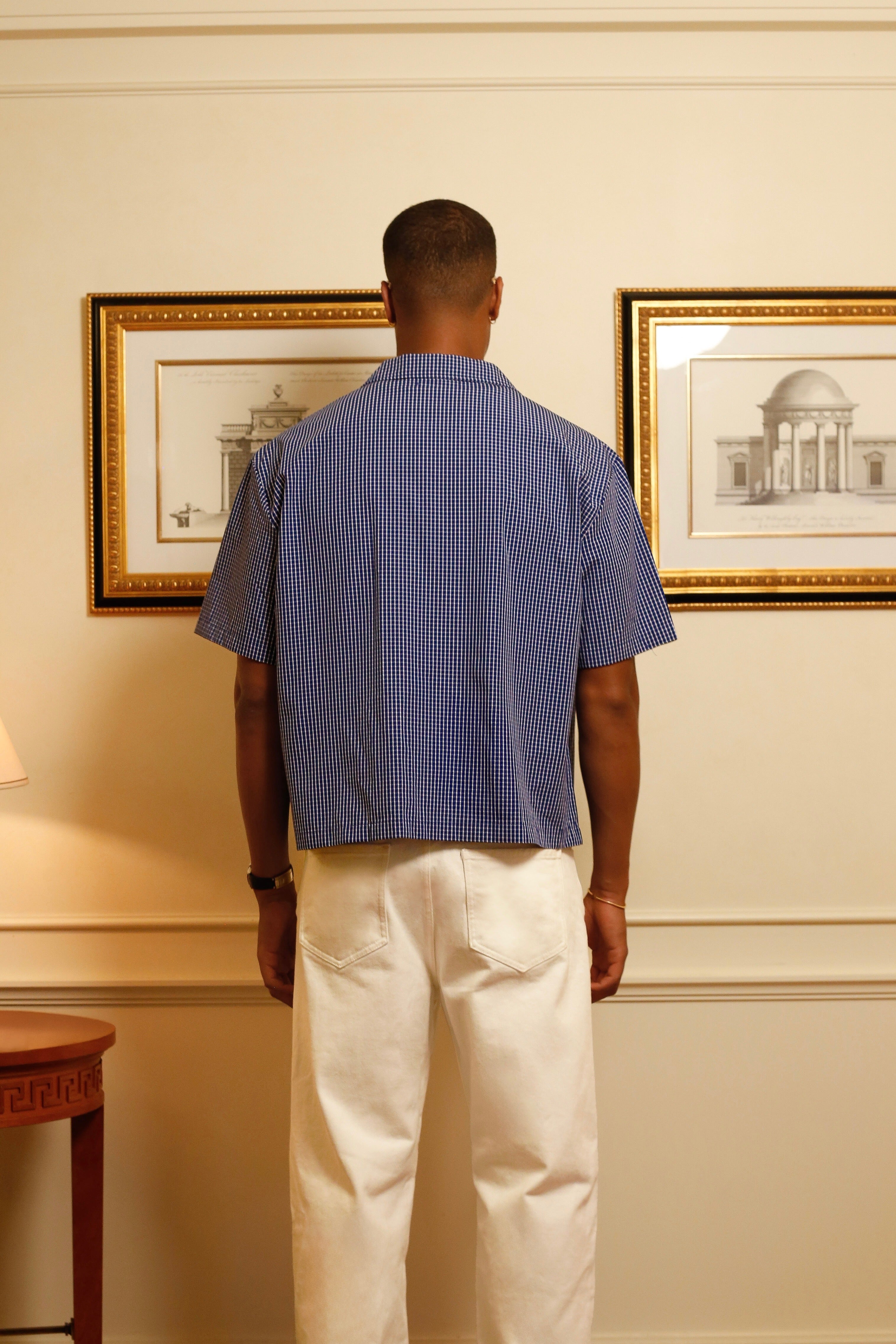 Checkered Signature Short Sleeve Shirt -  Deep Blue/White