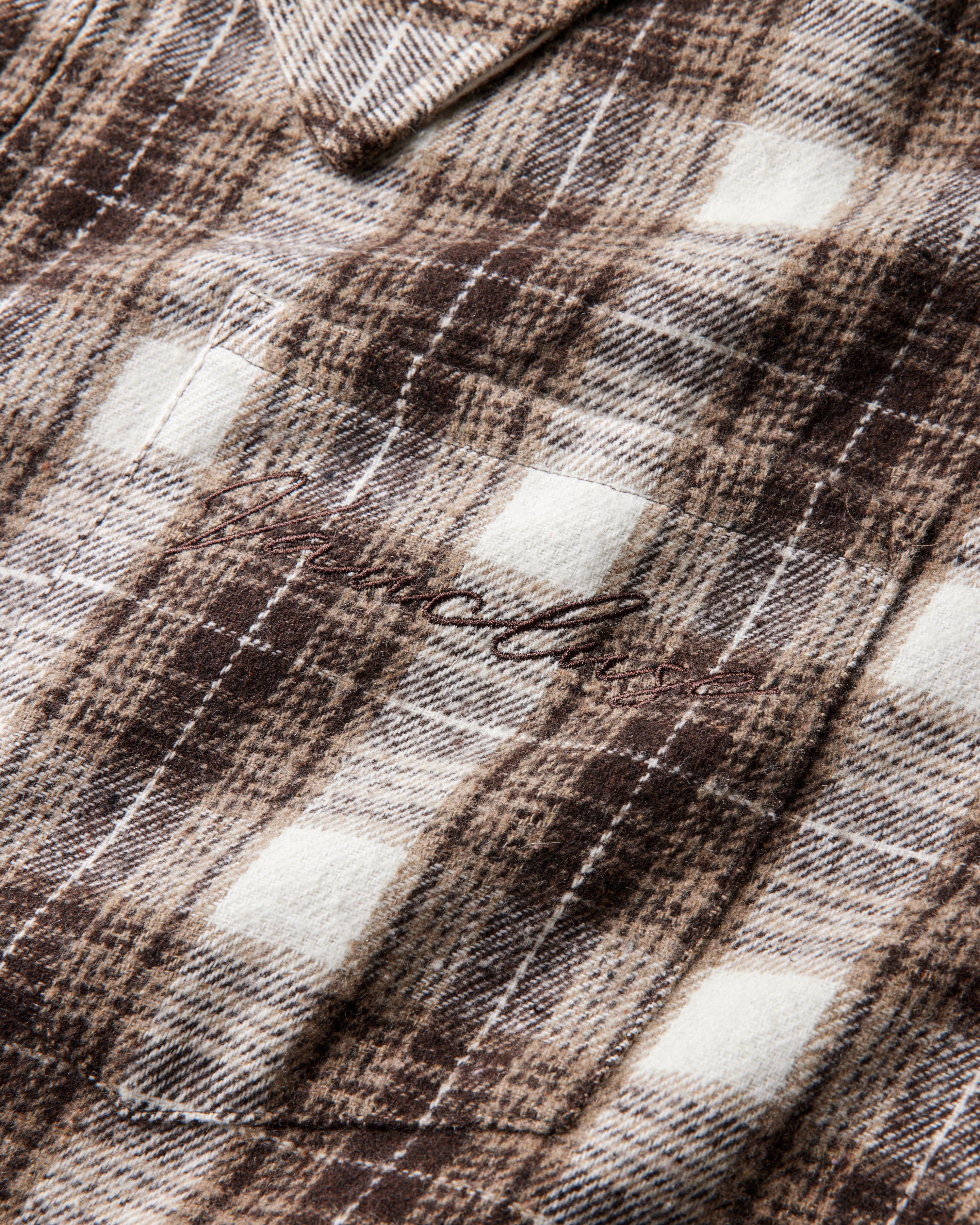 Quilted Flannel Over Shirt - White/Brown