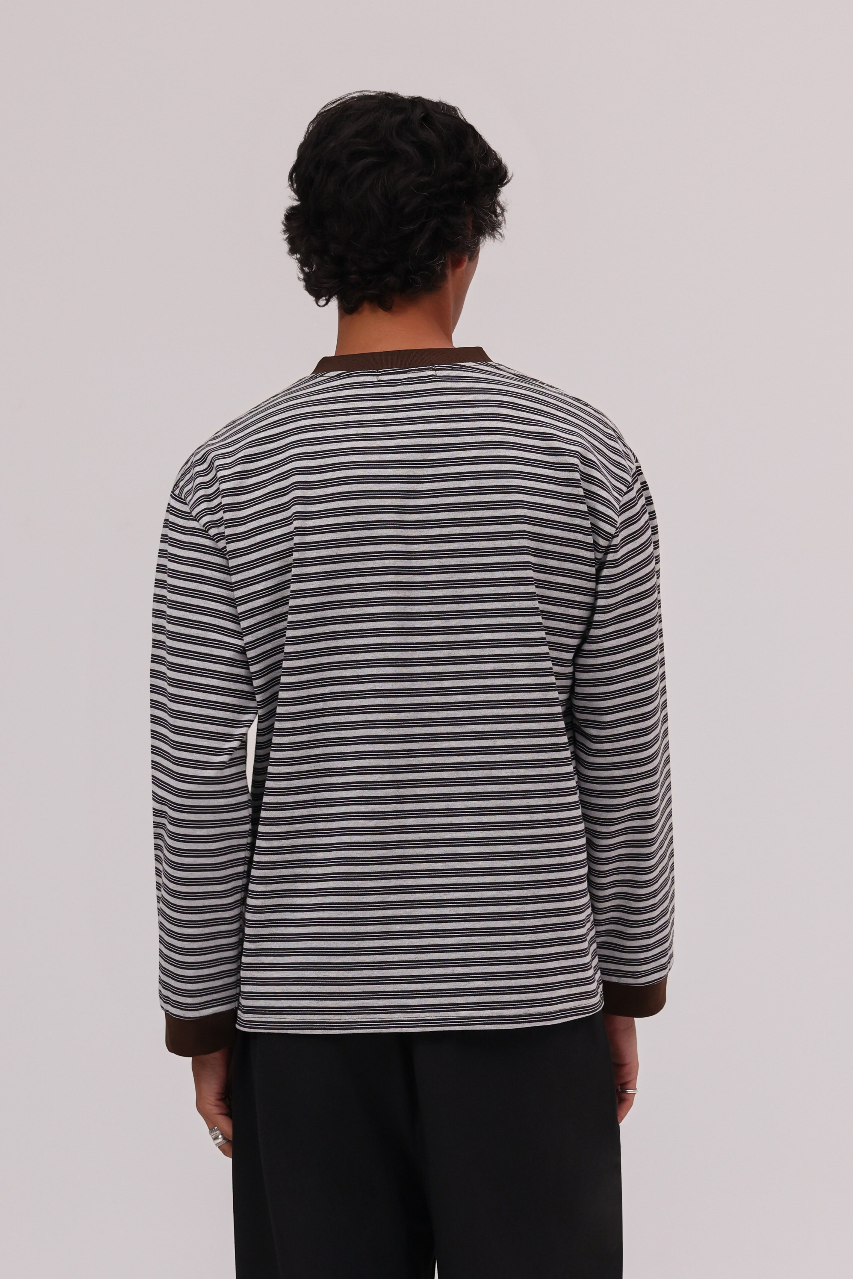 Striped Long Sleeve T-Shirt - Grey/Brown