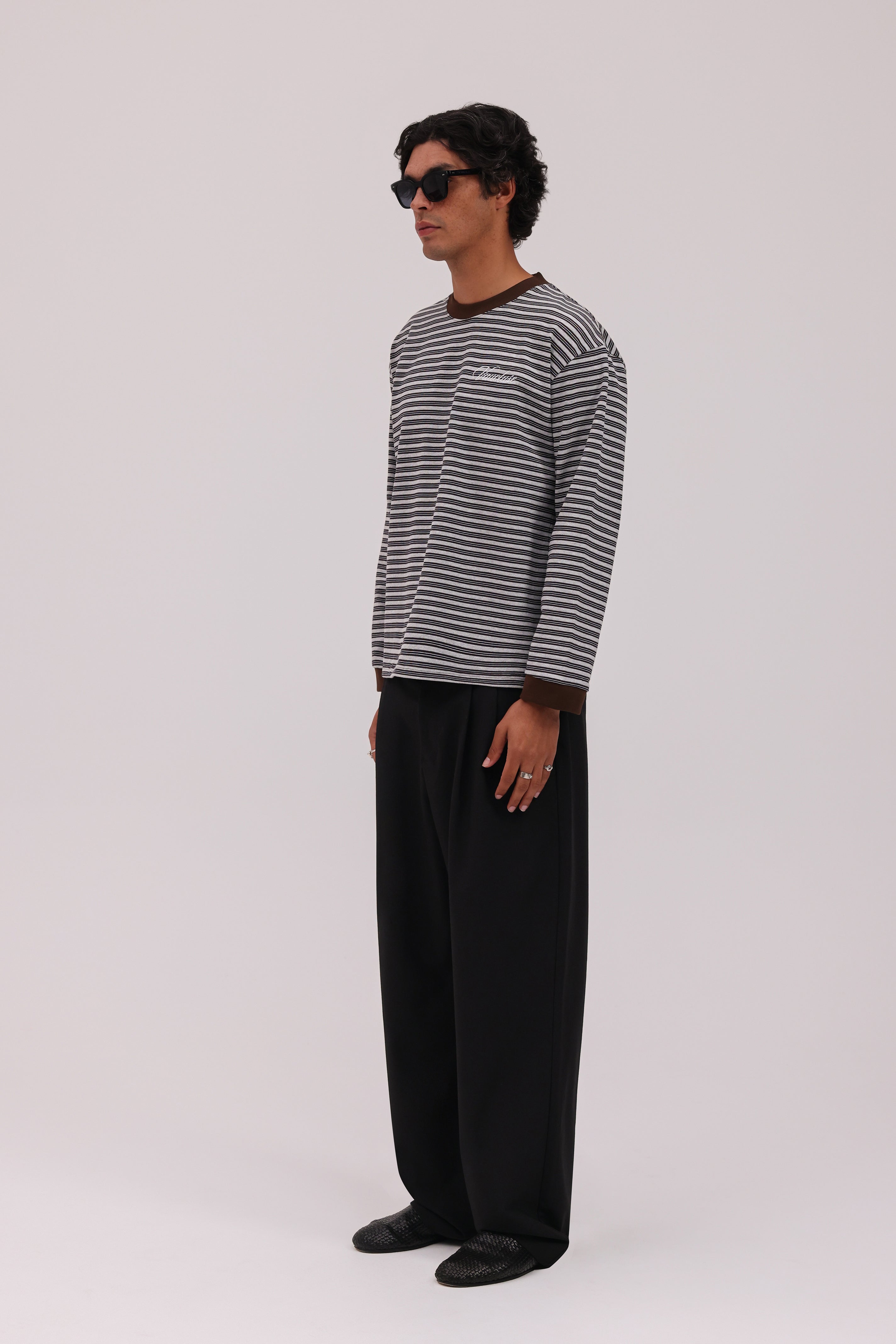 Striped Long Sleeve T-Shirt - Grey/Brown