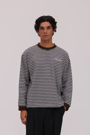 Striped Long Sleeve T-Shirt - Grey/Brown