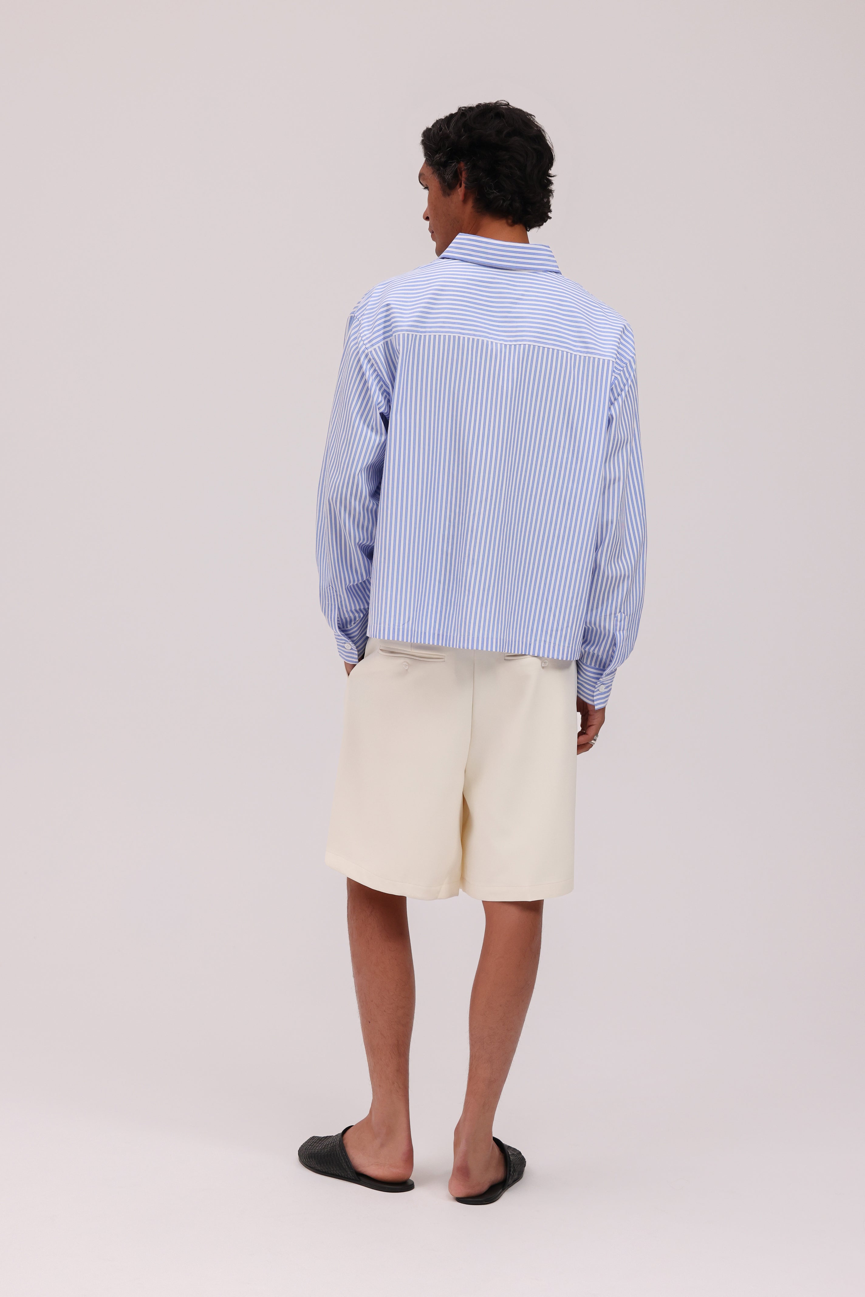 Striped Signature Long Sleeve Shirt - White/Dark Blue