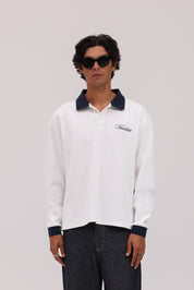 Signature Long Sleeve Polo Shirt - White/Navy