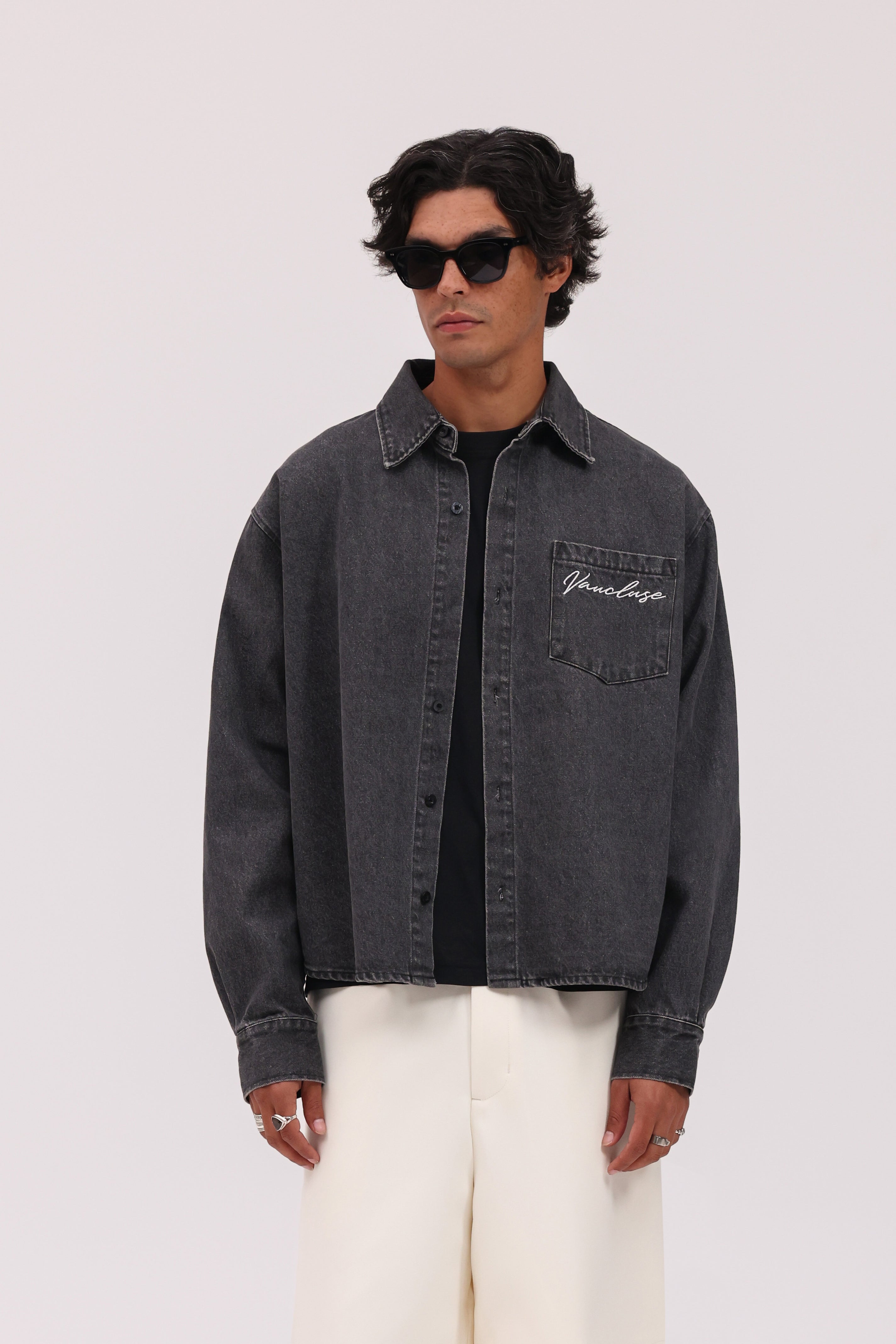Denim Signature Long Sleeve Shirt - Charcoal